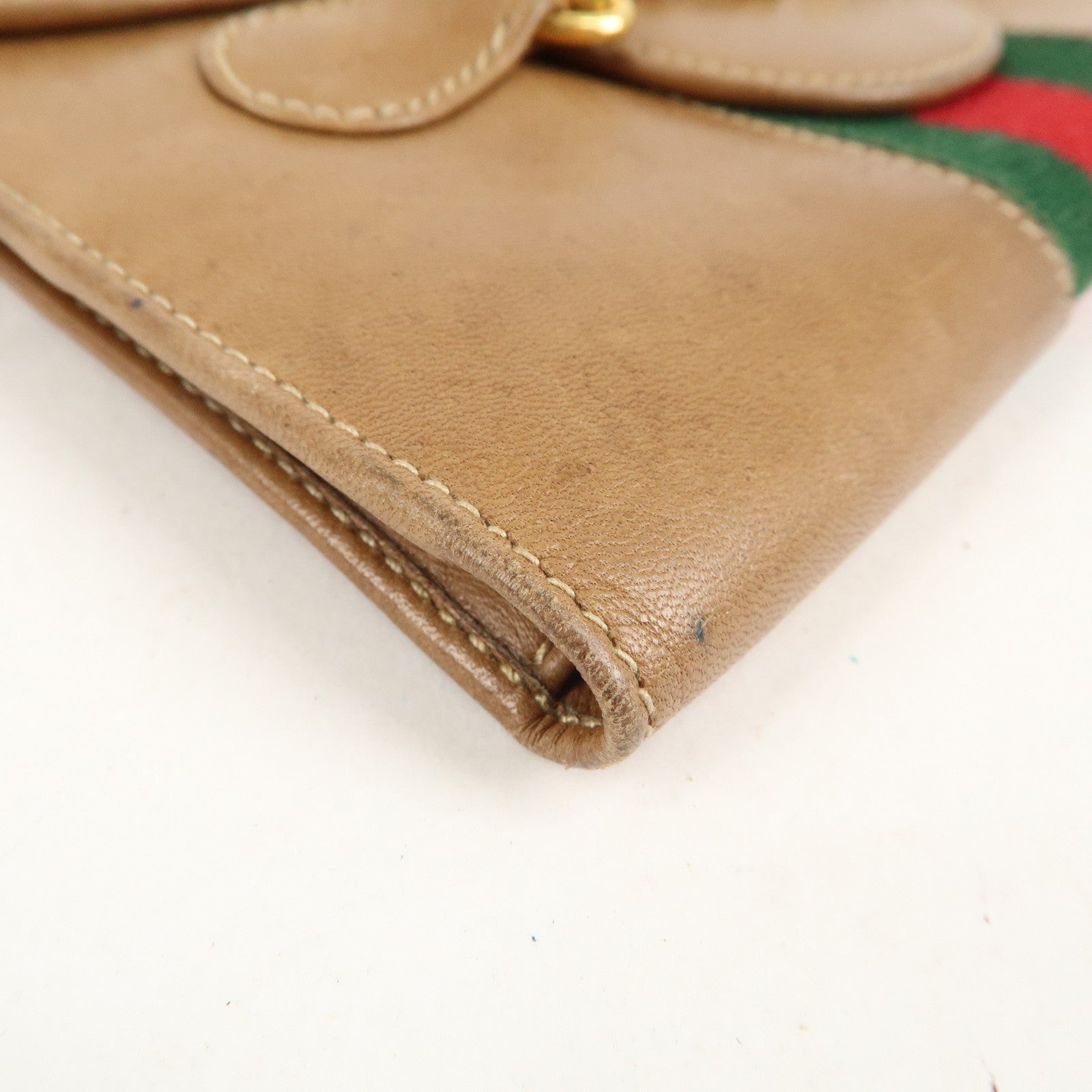 GUCCI Old Gucci Sherry Leather Trifold Wallet Beige