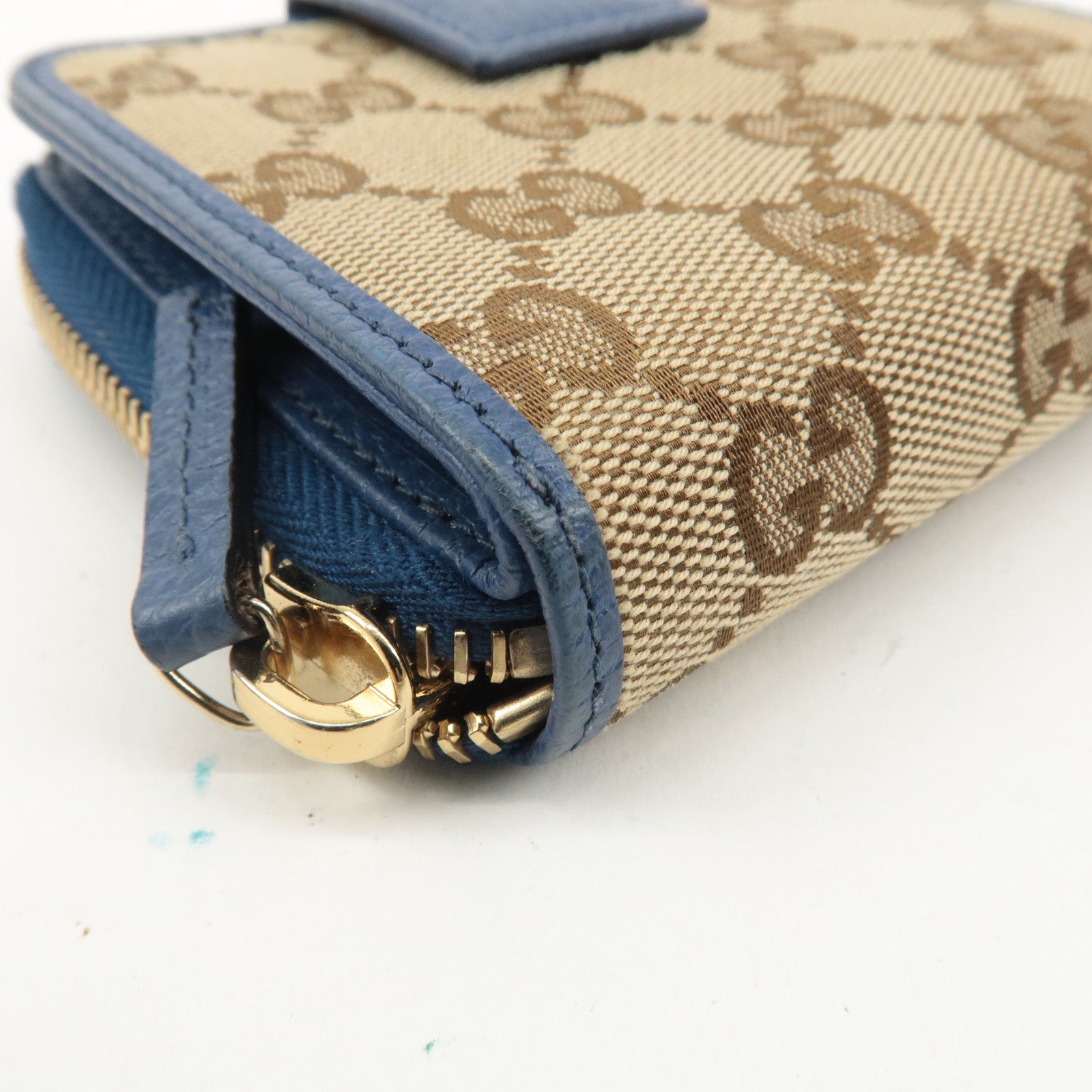 GUCCI GG Canvas Leather Bi -fold Wallet Beige Blue 346056・2184