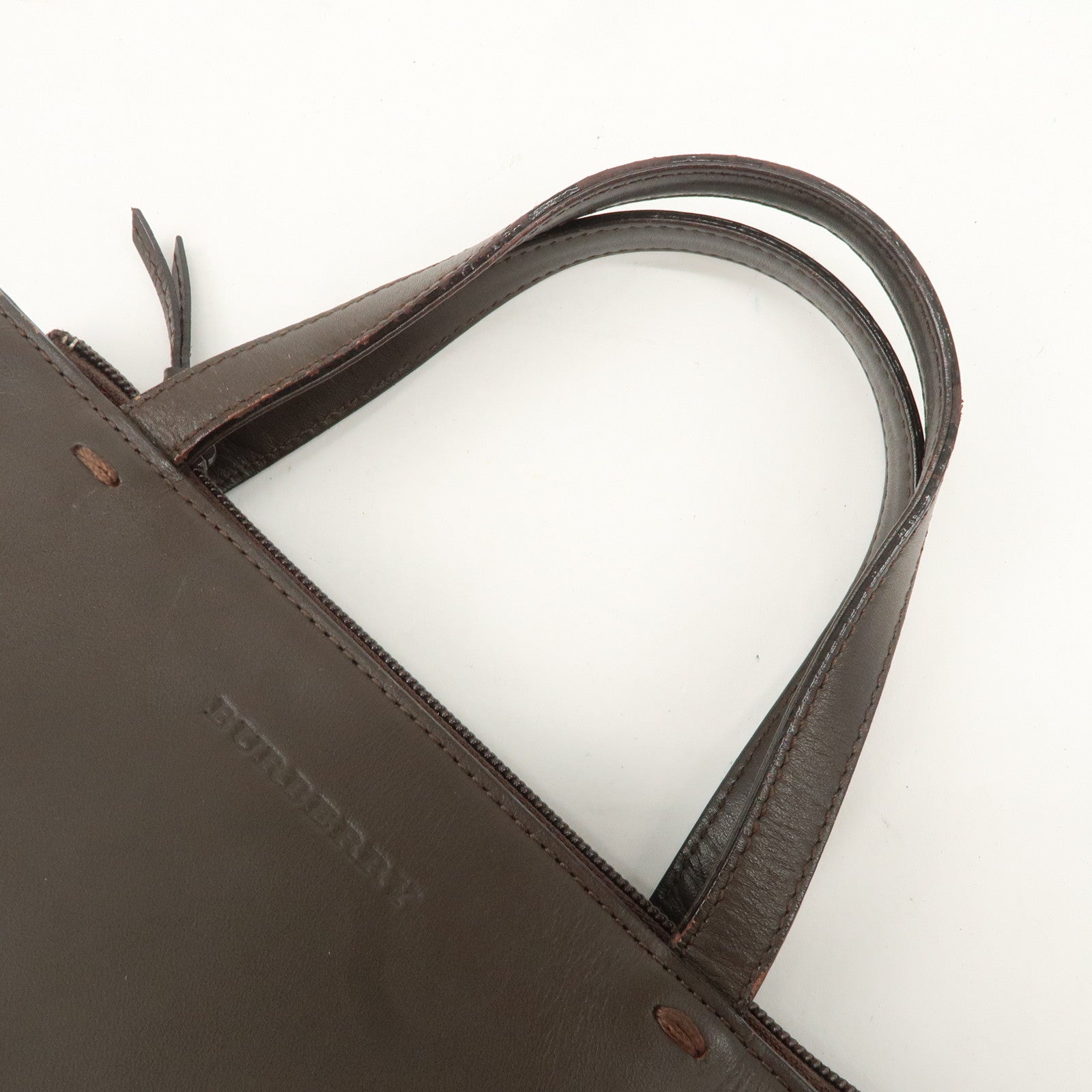 BURBERRY Suede Leather Hand Bag Tote Bag Brown