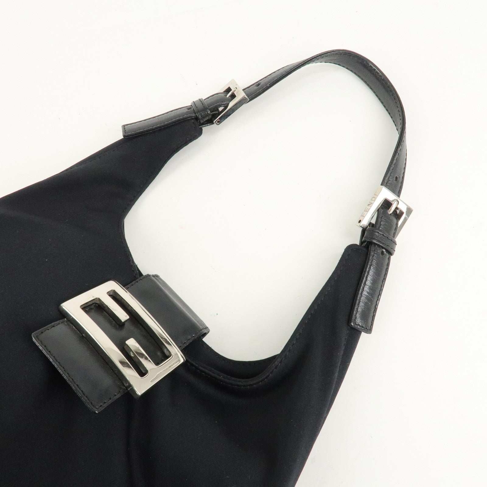 FENDI Cotton Leather Shoulder Bag Black 26686