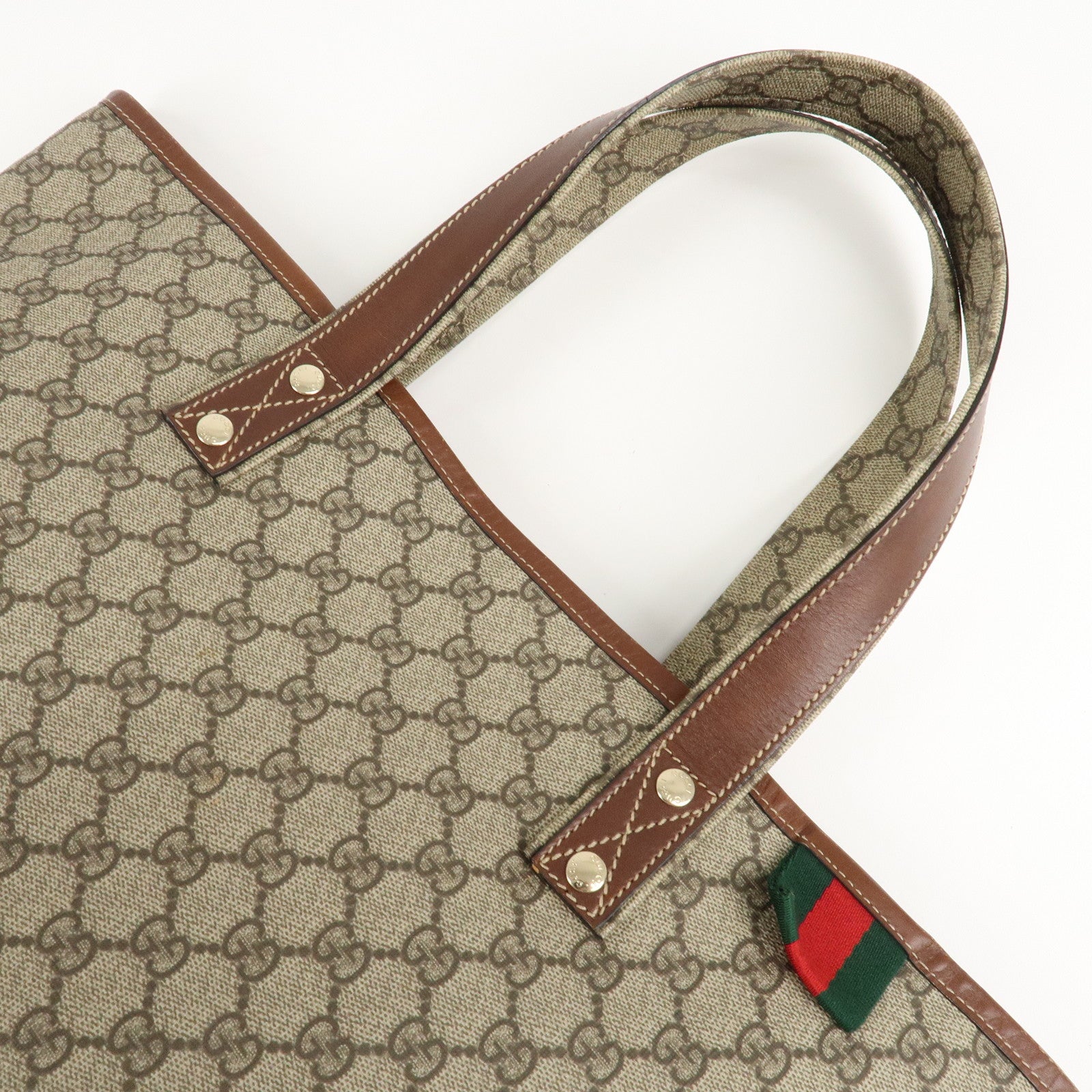 GUCCI GG Plus Leather Tote Bag Shoulder Bag Beige Brown 211134 Used