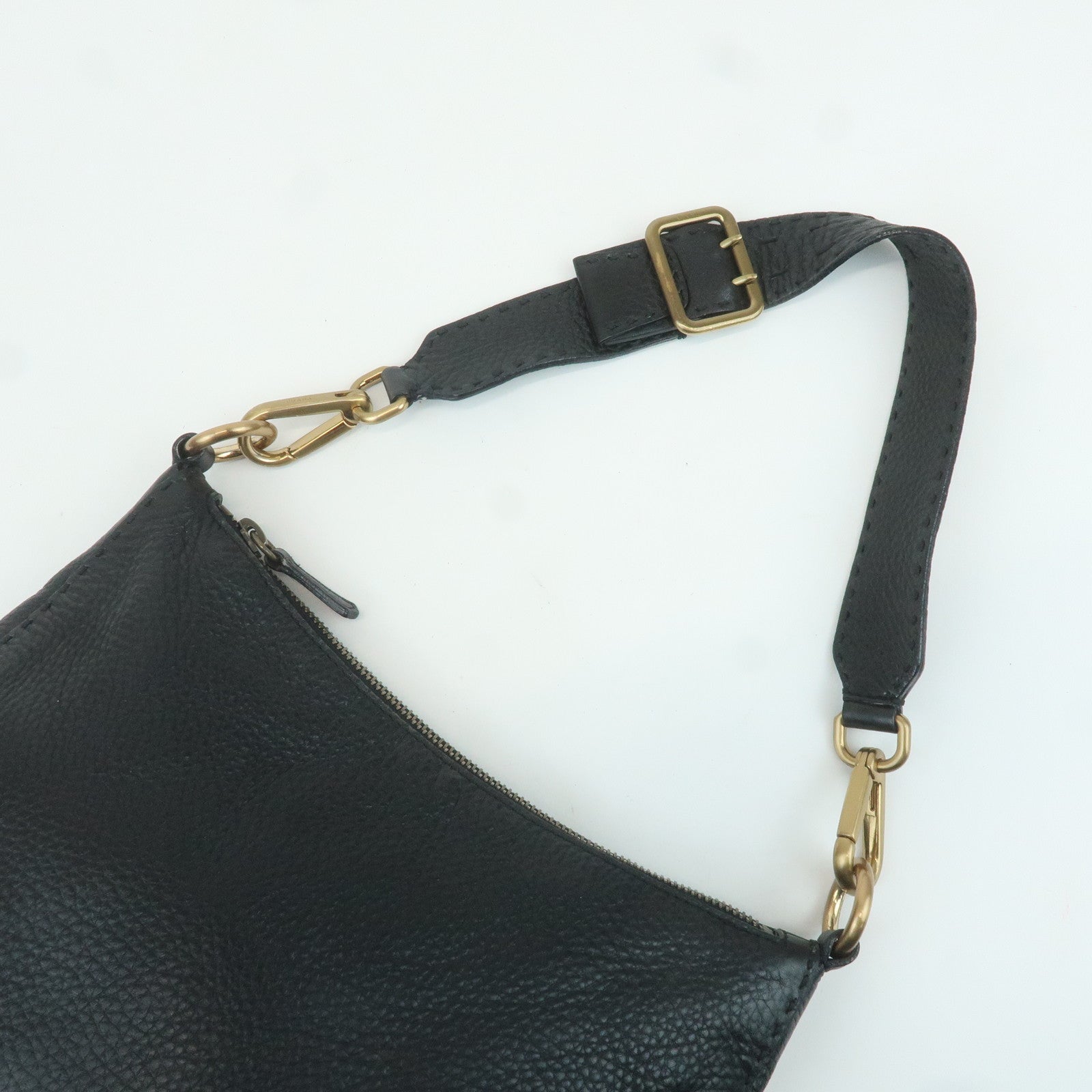 PRADA Leather Shoulder Bag Purse Black NERO Gold Hardware