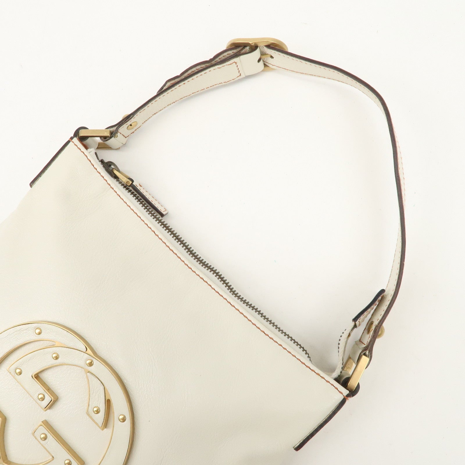 GUCCI Blondie Leather Shoulder Bag GG Logo White 121552 Used