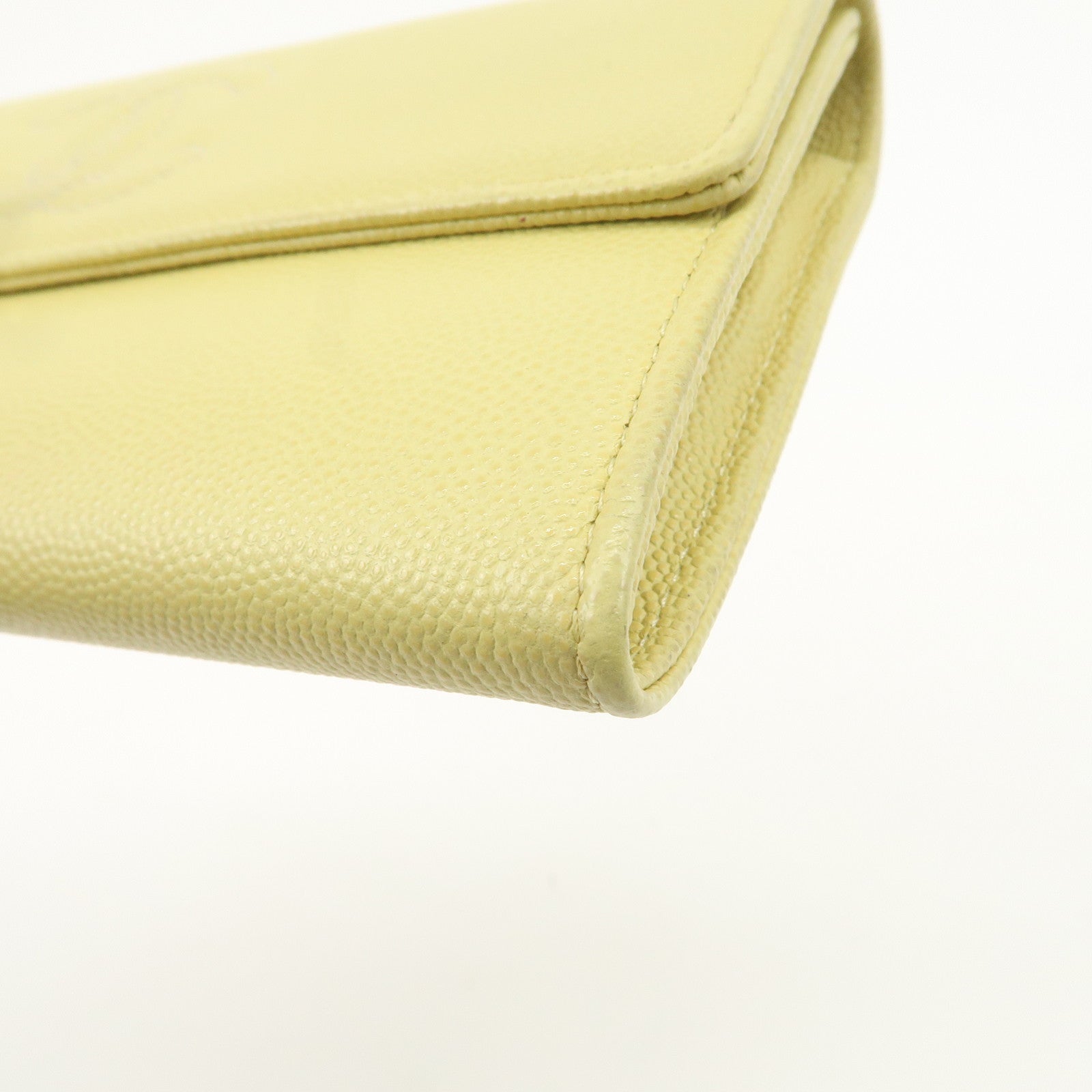 CHANEL Caviar Skin Coco Mark Bi-fold Long Wallet Light Yellow