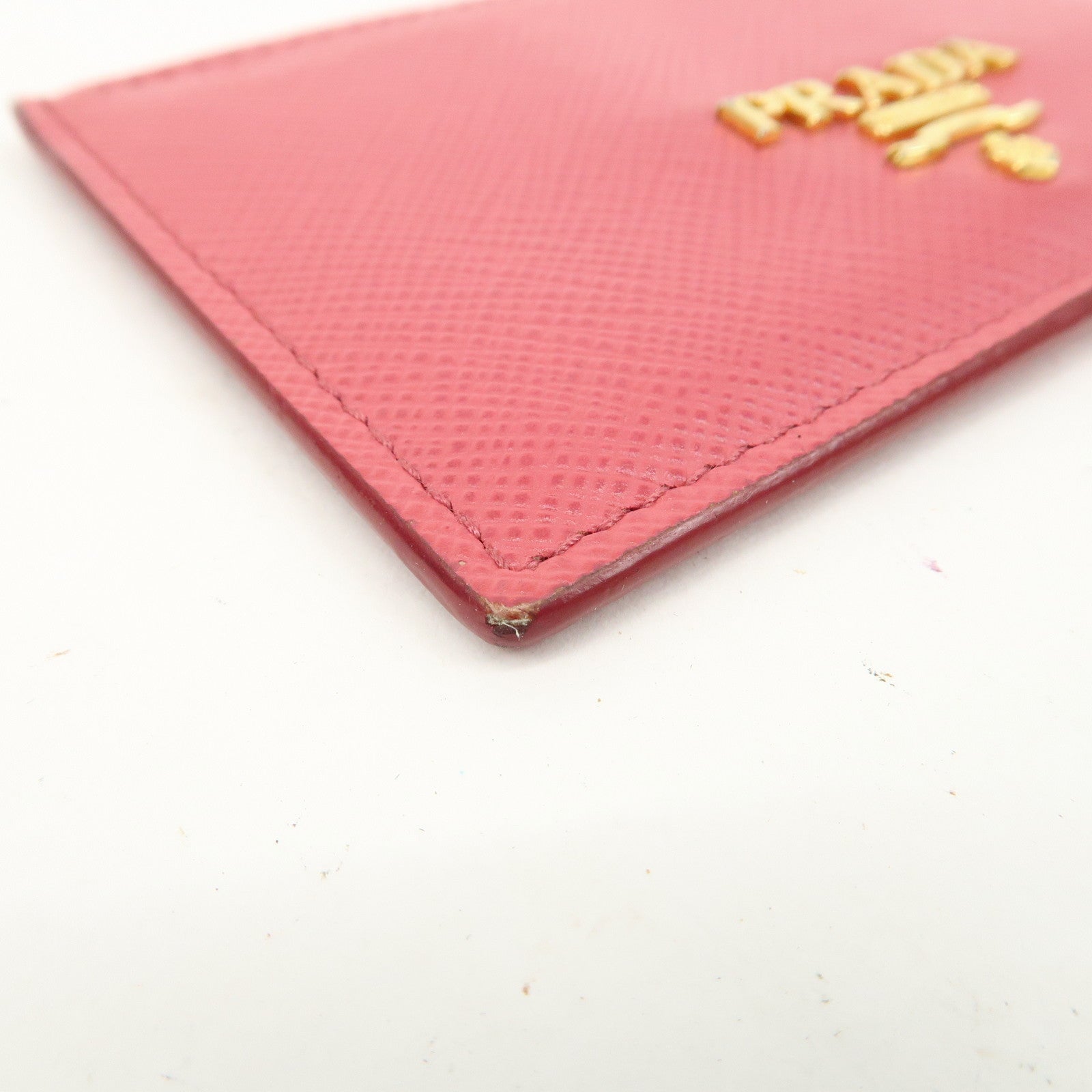 PRADA Logo Saffiano Leather Card Case Card Holder Pink Gold HDW