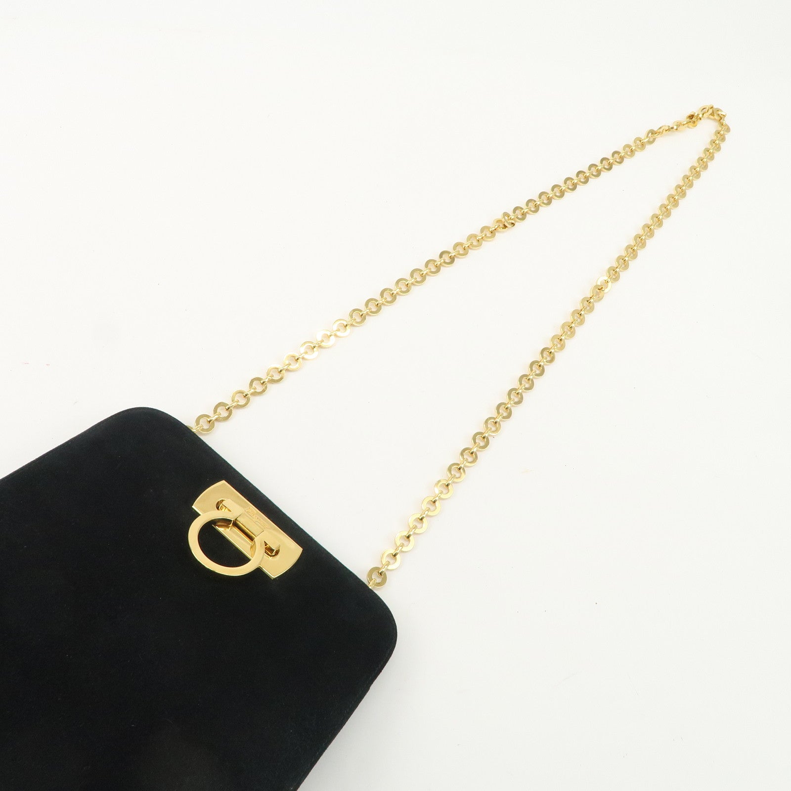 Salvatore Ferragamo Gancini Suede Chain Shoulder Black Bag