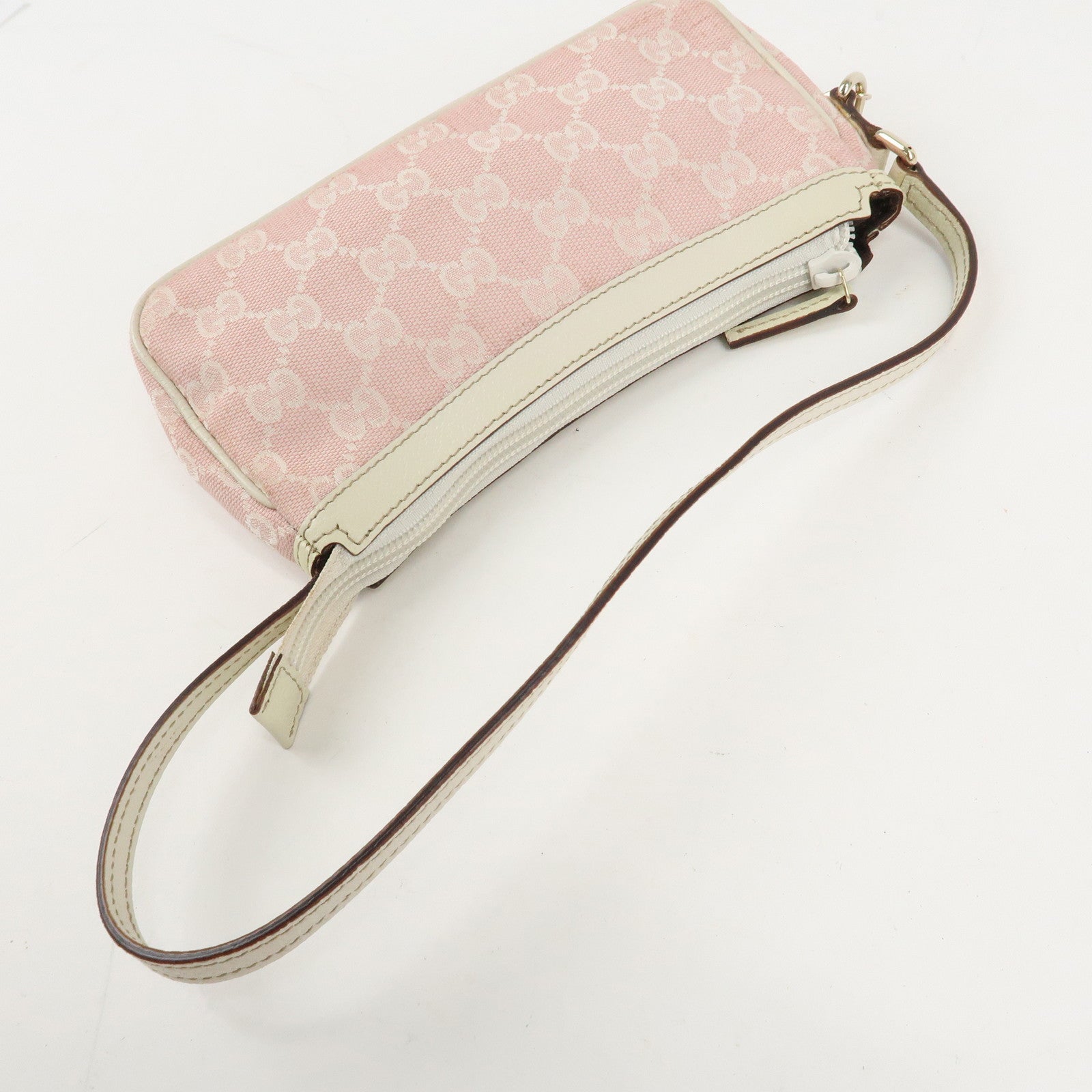 GUCCI GG Canvas Leather Pouch Shoulder Bag Pink Ivory 154432 Used