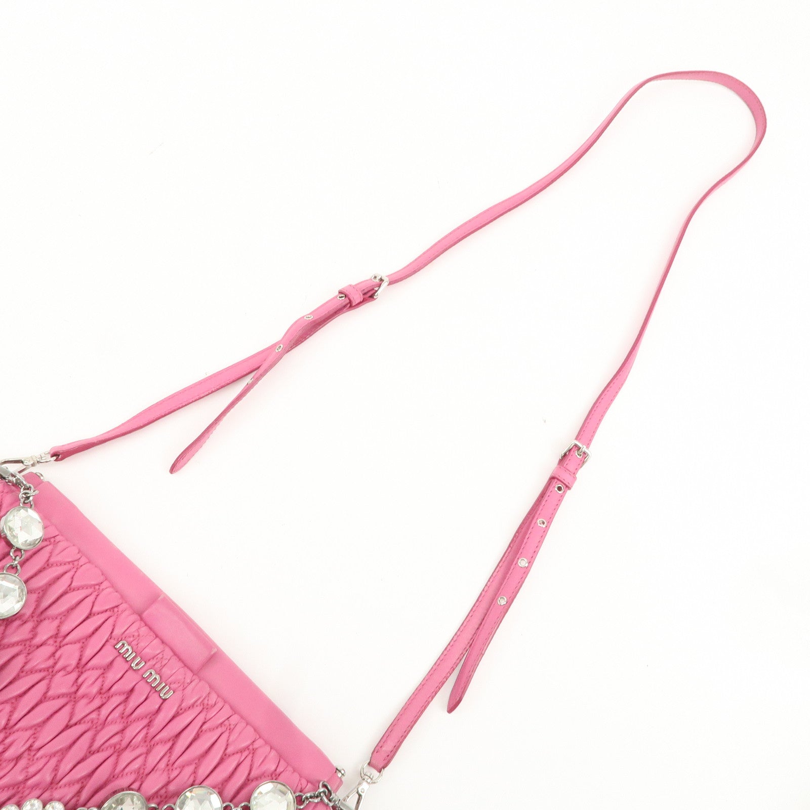 MIU MIU Matelasse Leather Bijou Shoulder Bag Hand Bag Pink