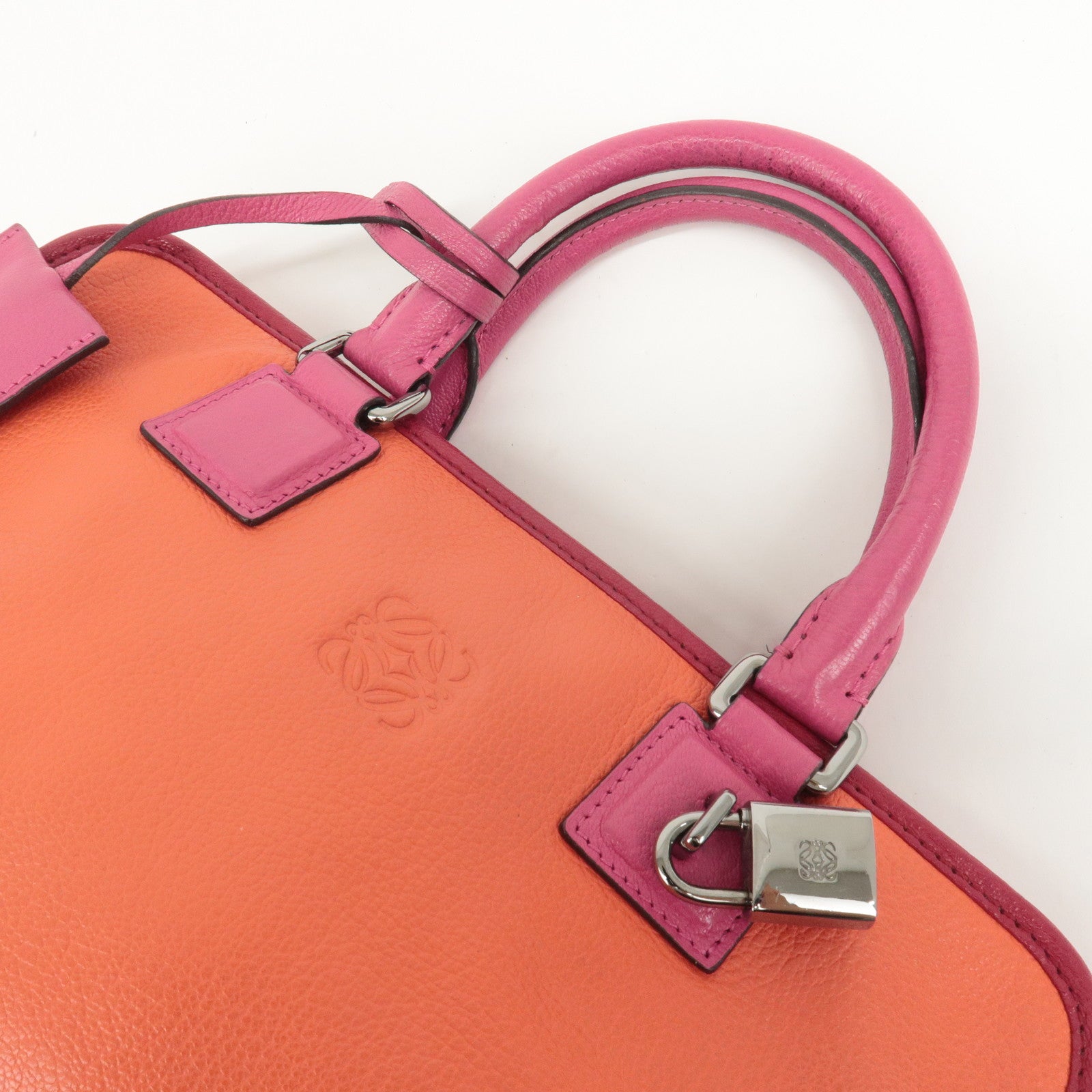 LOEWE Anagram Leather Amazona 28 Hand Bag Orange Red Pink Used