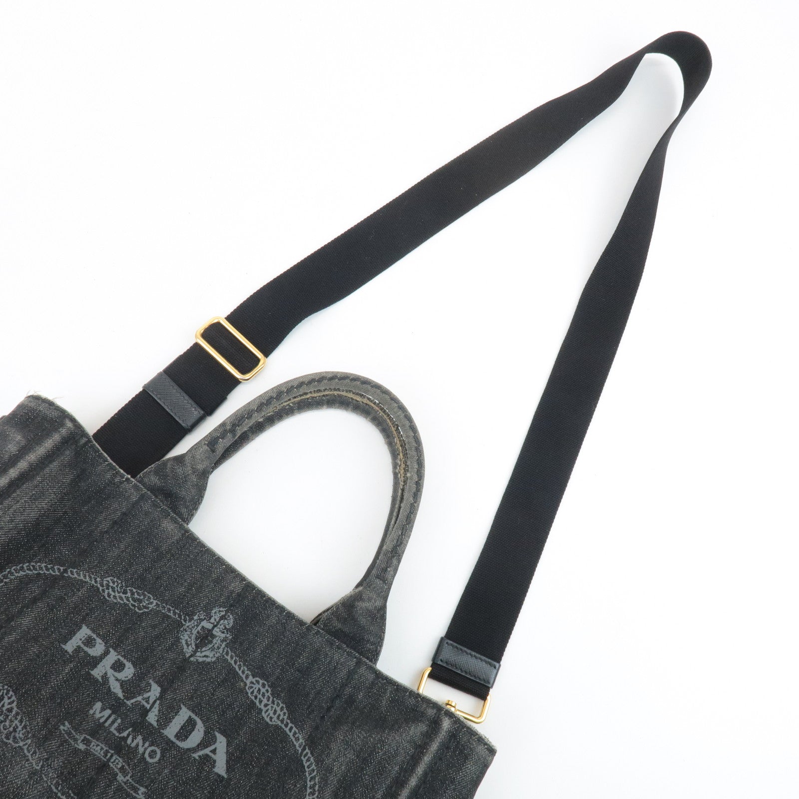 PRADA Canapa Mini Canvas 2Way Bag Tote Bag Black 1BG439