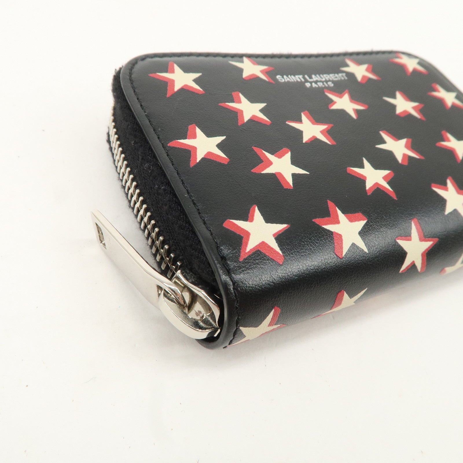 Saint Laurent Paris Leather Coin Case Case Star Print Black