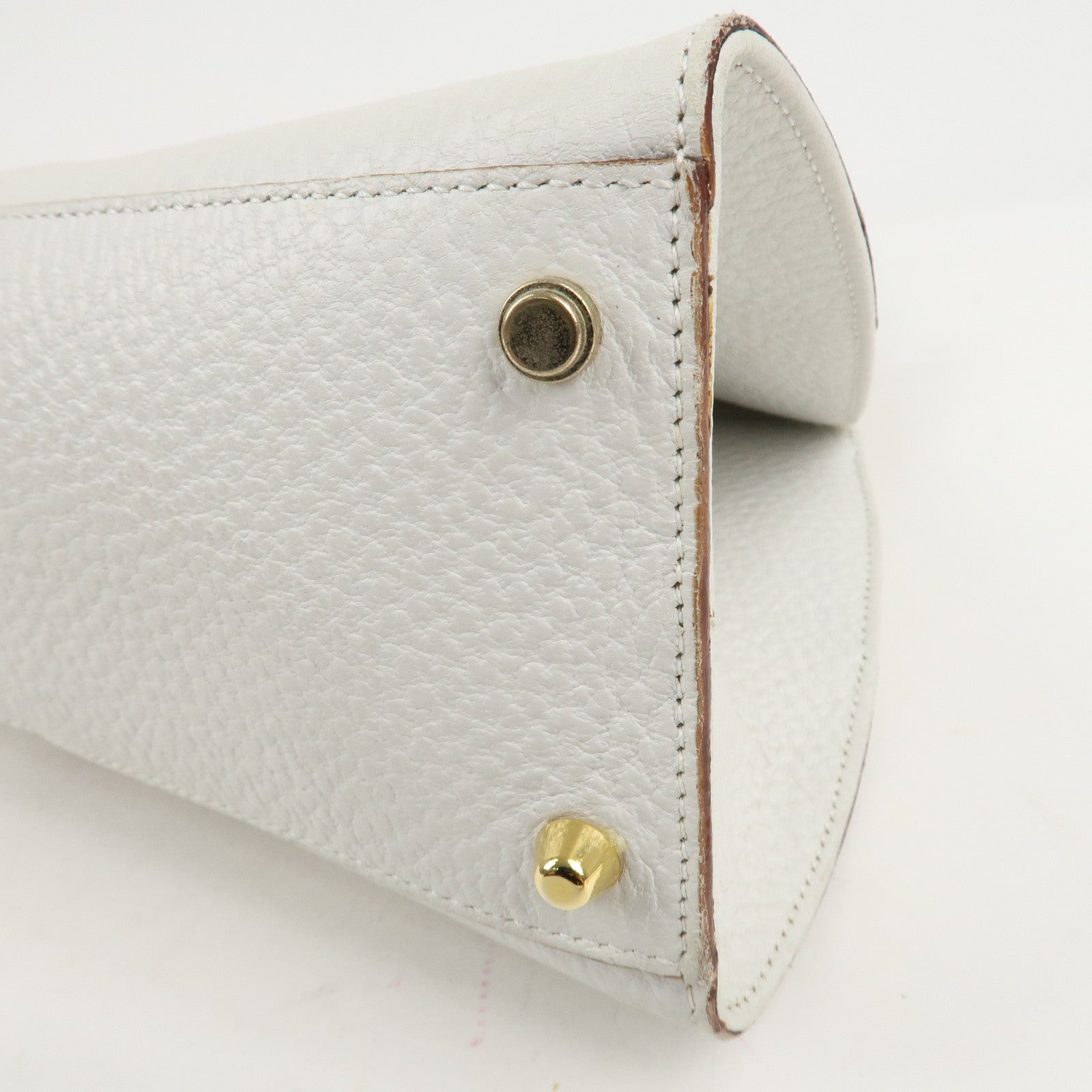 GUCCI Leather Shoulder Bag Hand Bag White Gold HDW 130995 Used