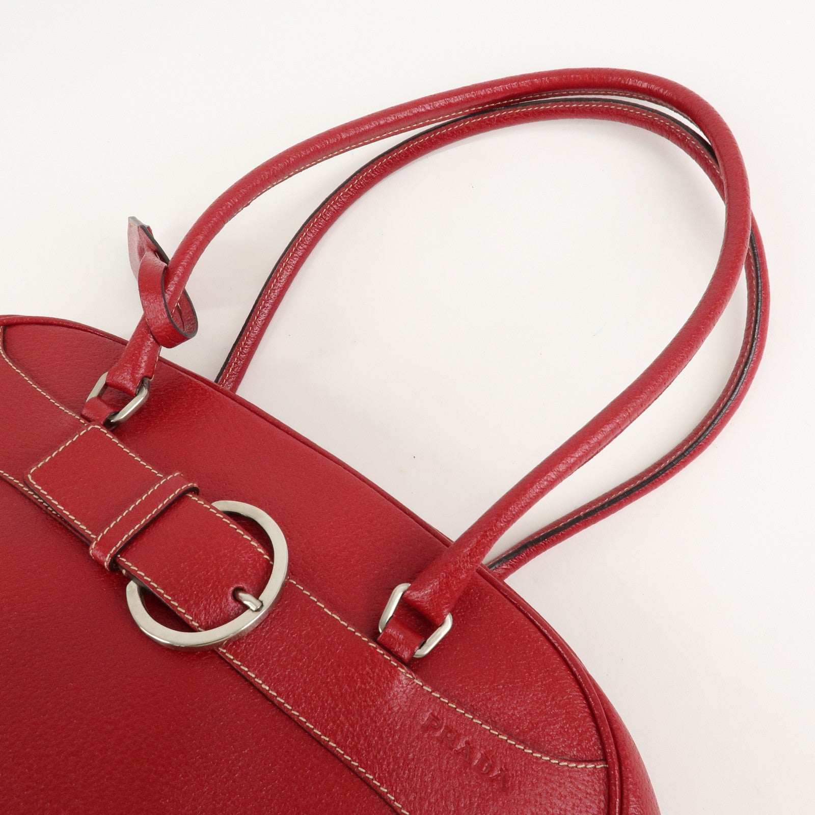 PRADA Leather Shoulder Bag Hand Bag Red B10748 F/S Used