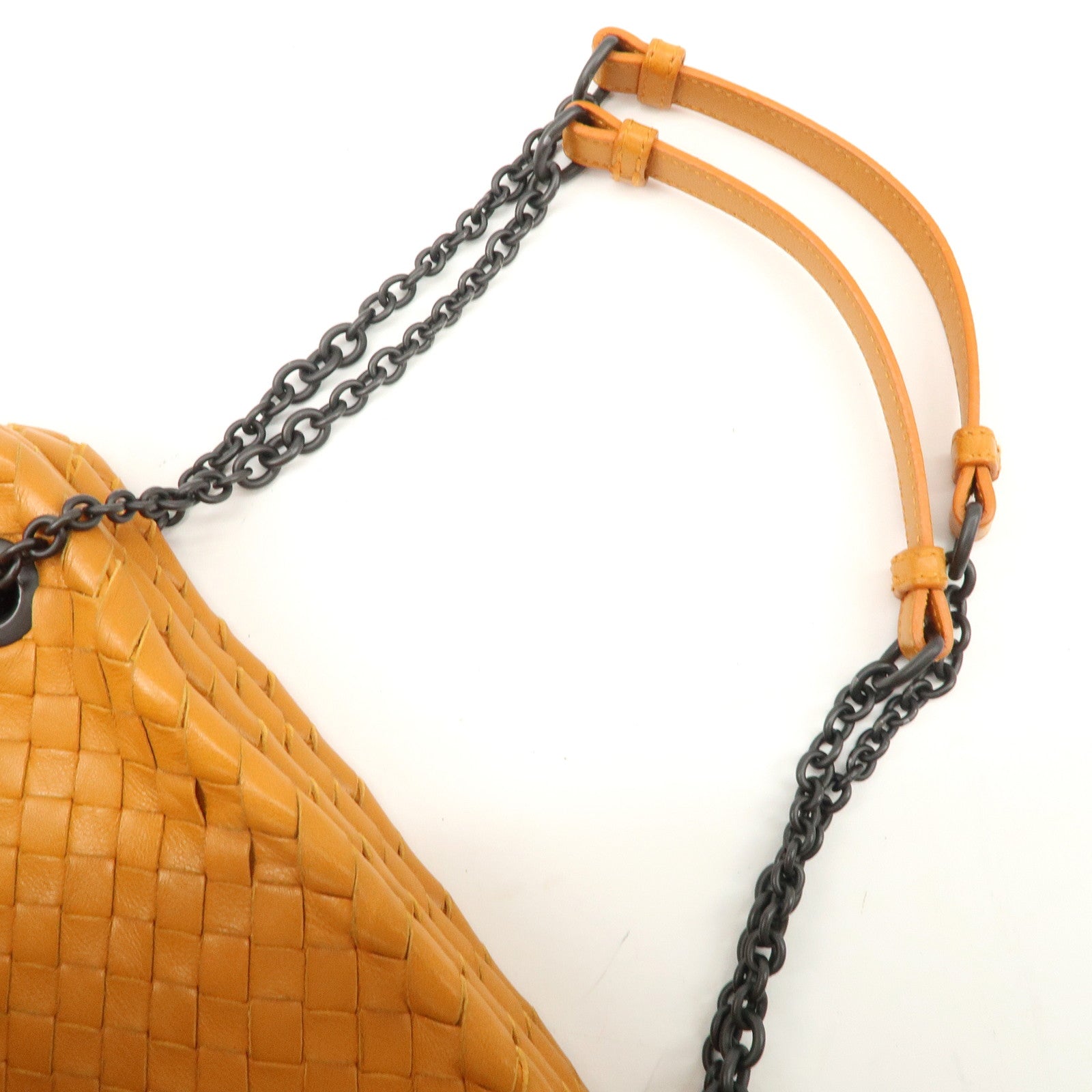 Bottega Veneta Intrecciato Leather Chain Shoulder Bag Orange