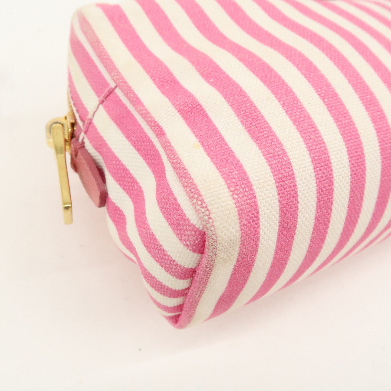 PRADA Capana Canvas Pouch Pink White Stripe 1NA021