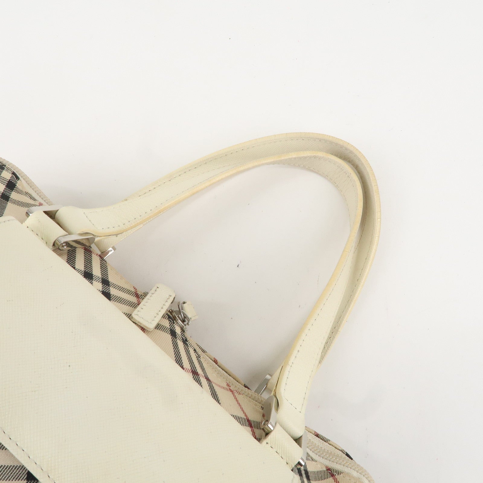 BURBERRY  Nova Plaid Canvas Leather Boston Bag Hand Bag