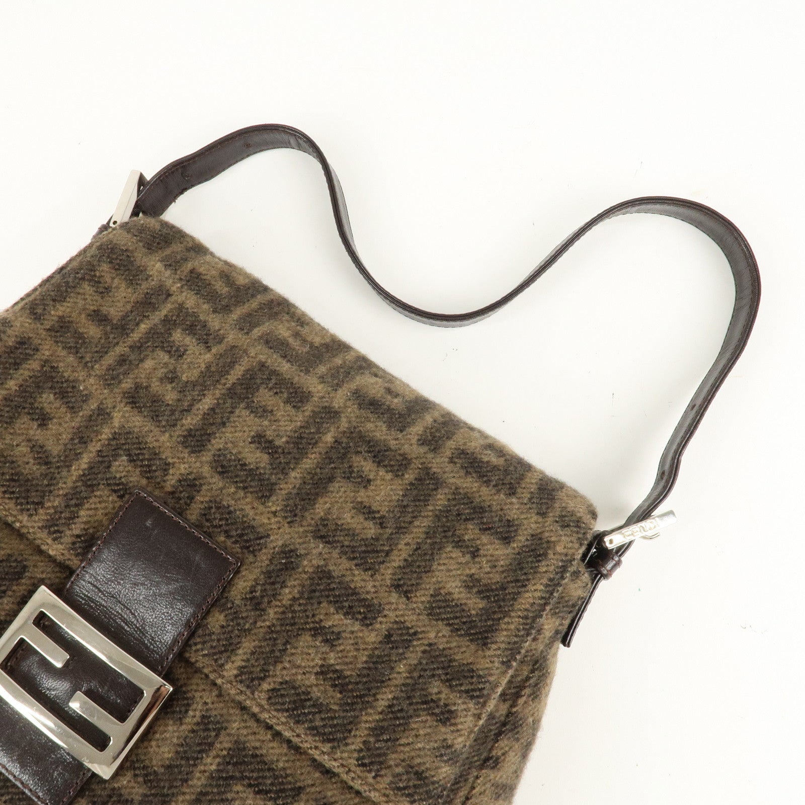 FENDI Mamma Baguette Zucca Wool Leather Shoulder Bag 26325 Used