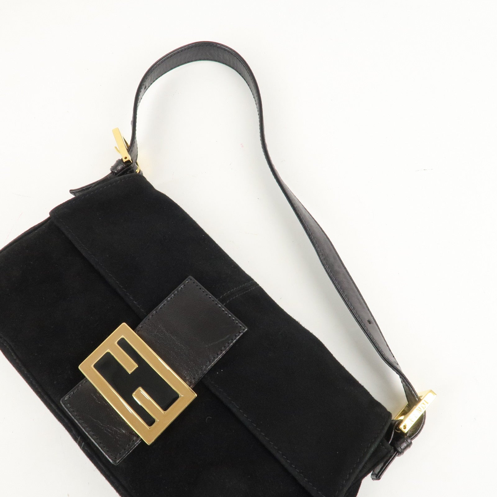 FENDI Mamma Bucket Suede Leather Shoulder Bag Black 26424 Used