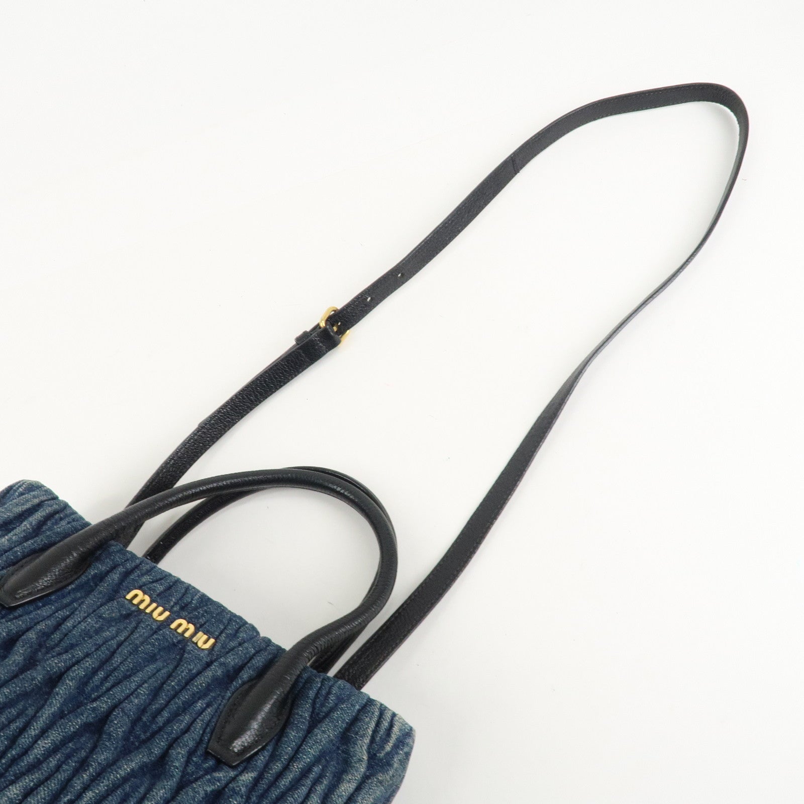 MIU MIU Matelasse Denim Leather 2Way Bag Hand Bag Blue Black