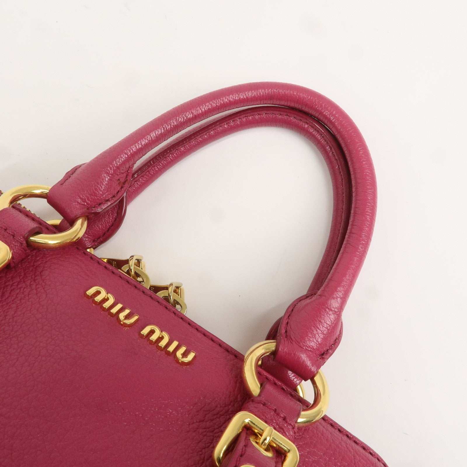 MIU MIU Leather 2WAY Boston Bag Hand Bag Shoulder Bag Pink