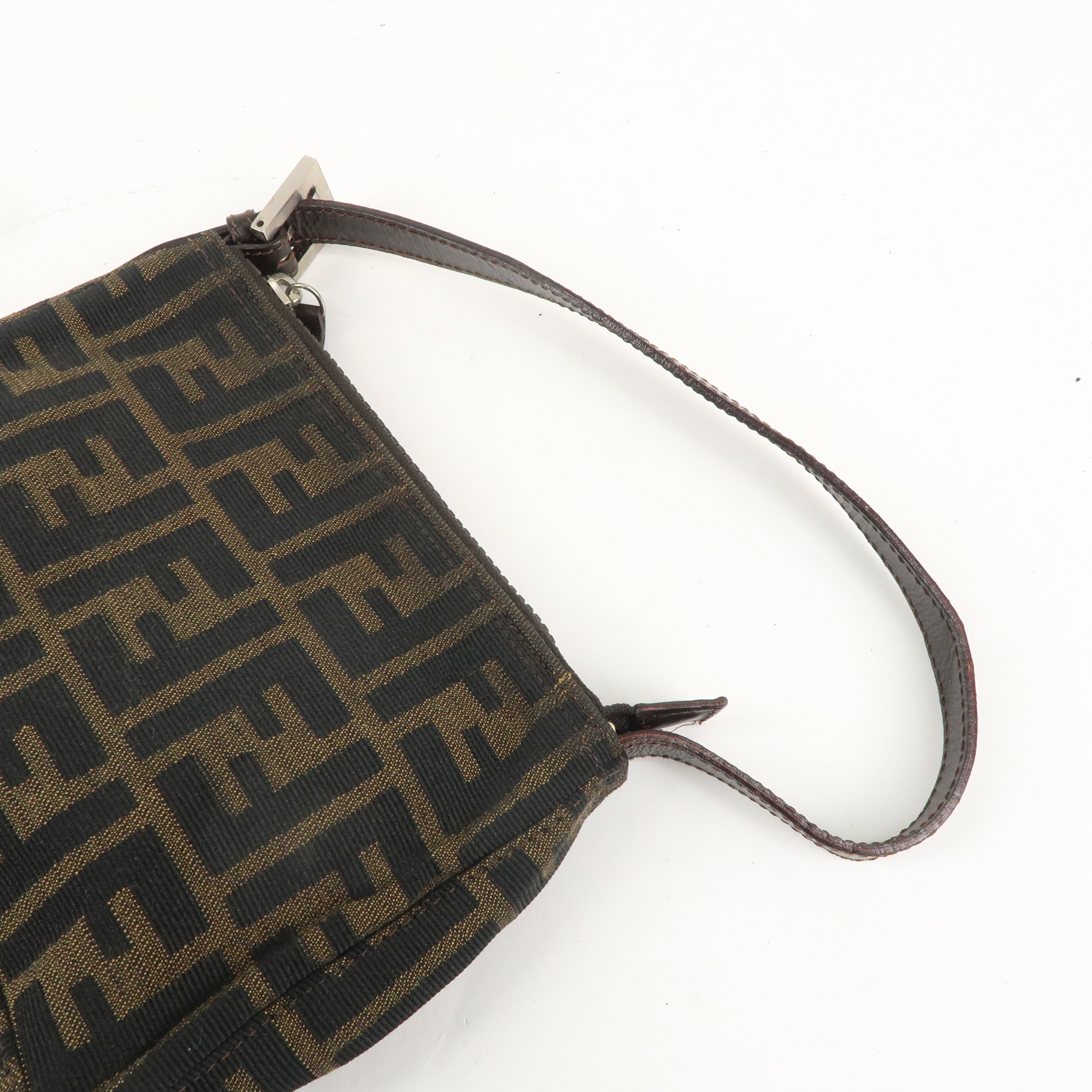 FENDI Zucca Canvas Leather One Shoulder Bag Brown Black