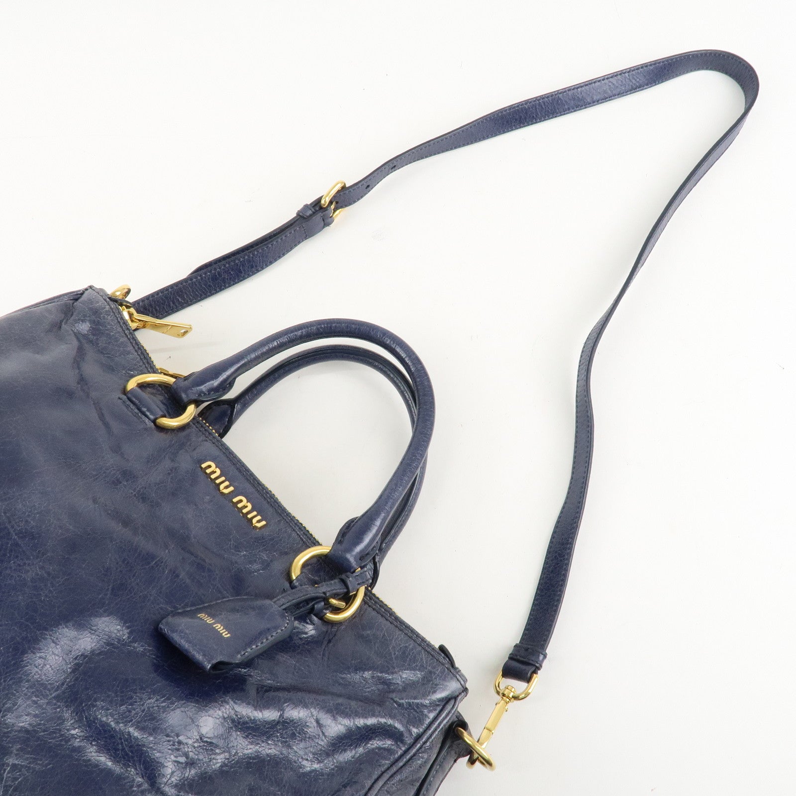 MIU MIU Leather 2Way Bag Hand Bag Shoulder Bag Blue RN1127