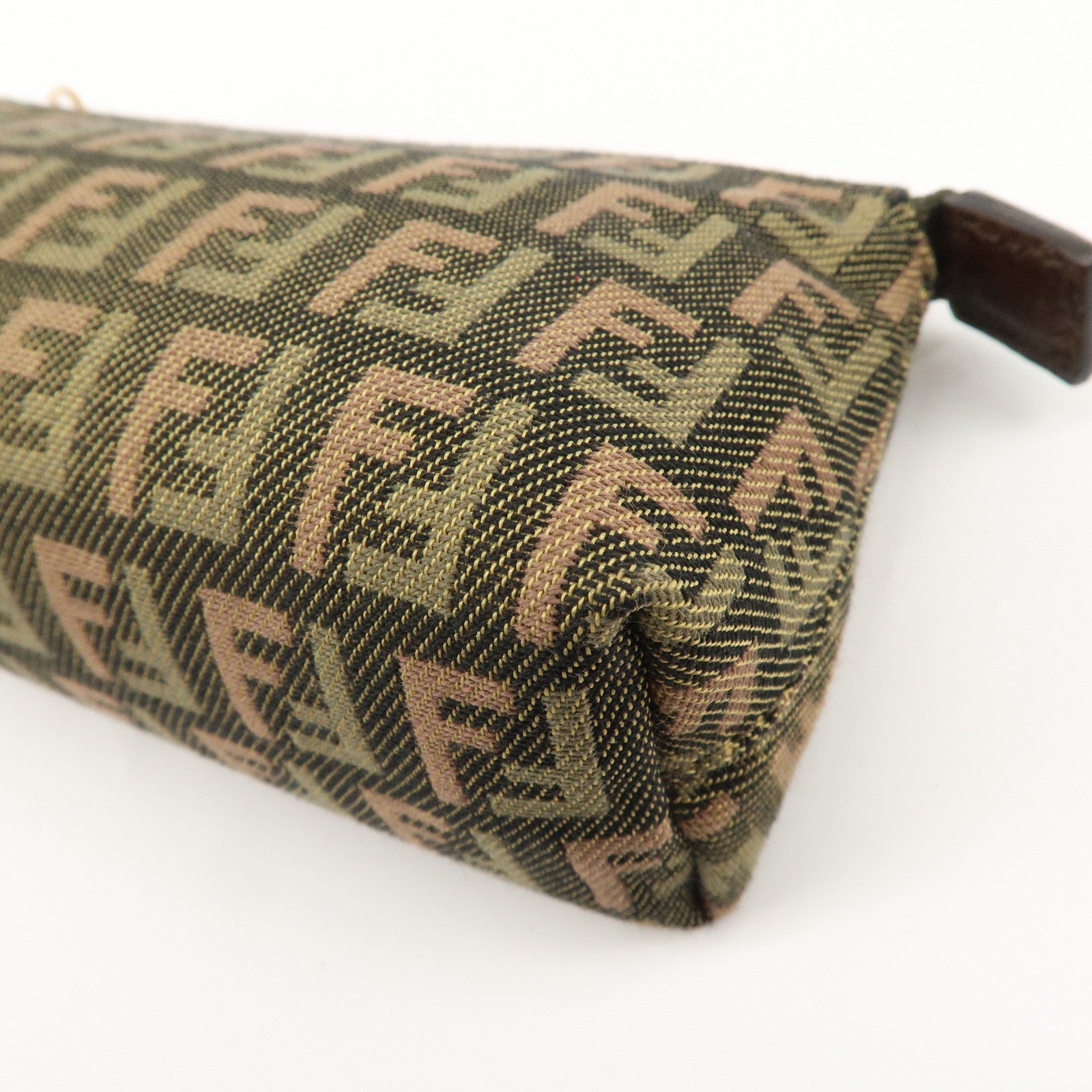 FENDI Zucca Canvas Leather Pouch Mini Bag Khaki Brown 7N0037 Used