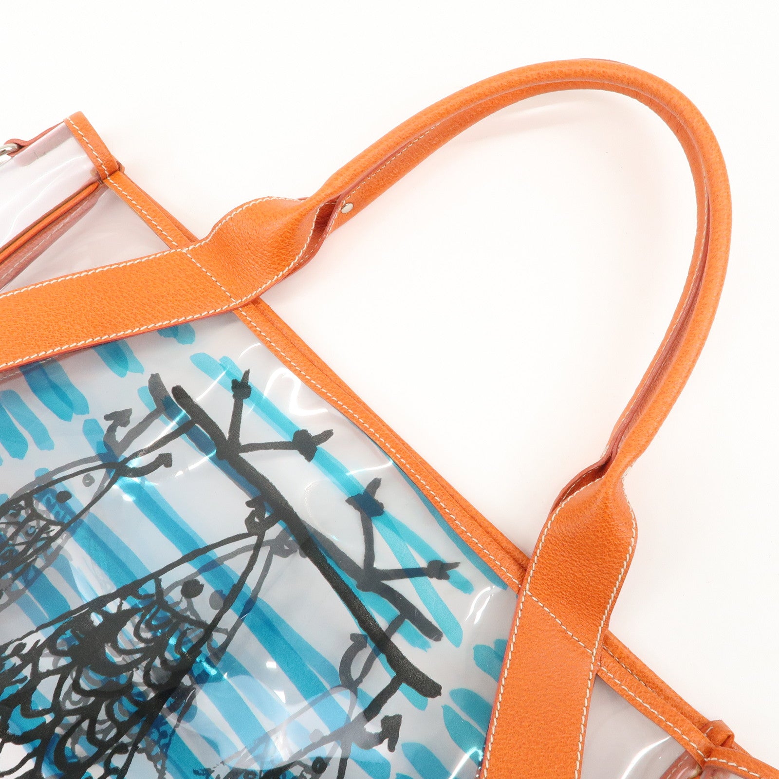 PRADA PVC Leather  Fish Print Clear Tote Bag Orange BR3020 Used