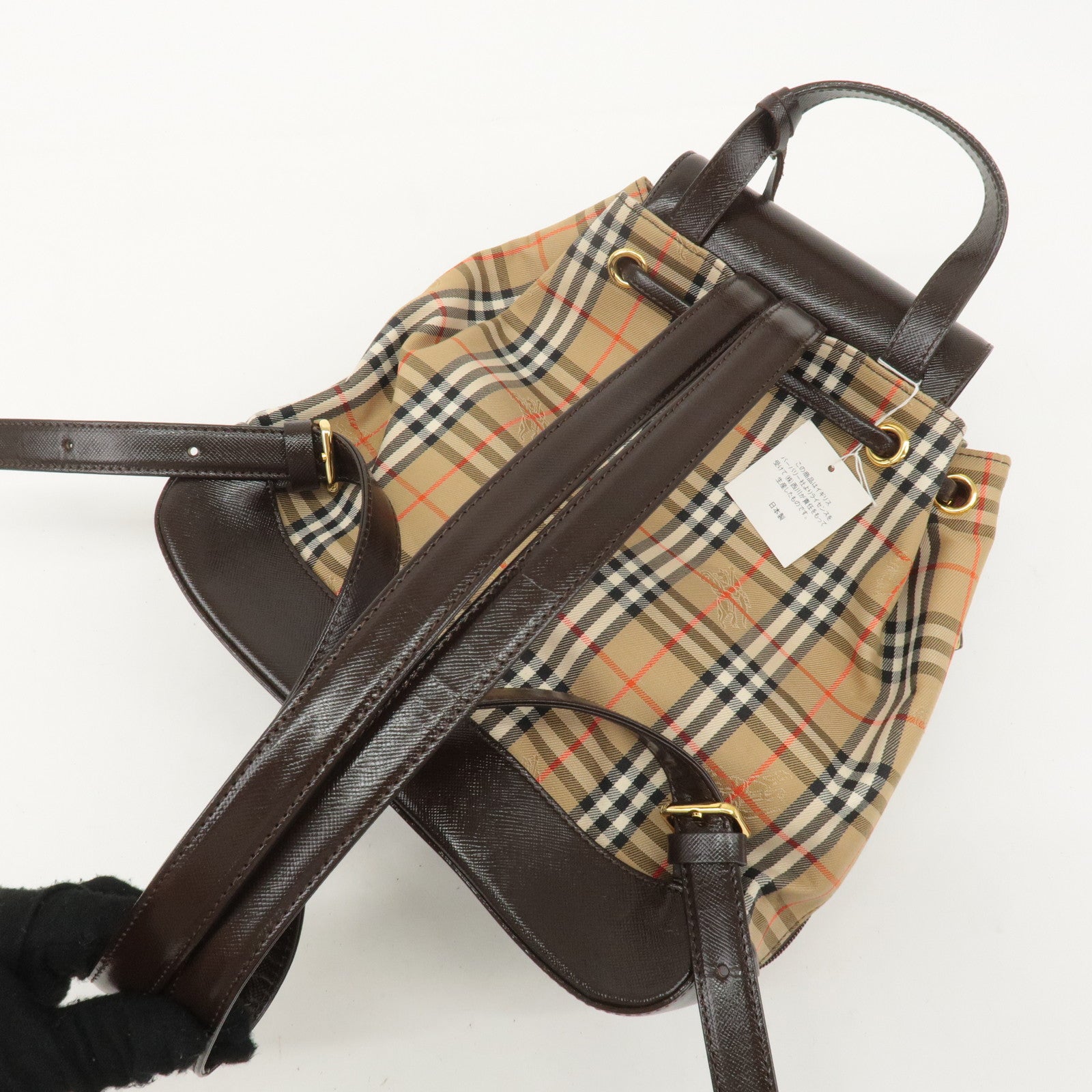 BURBERRY Canvas Leather Nova Plaid Small Back Pack Beige Brown