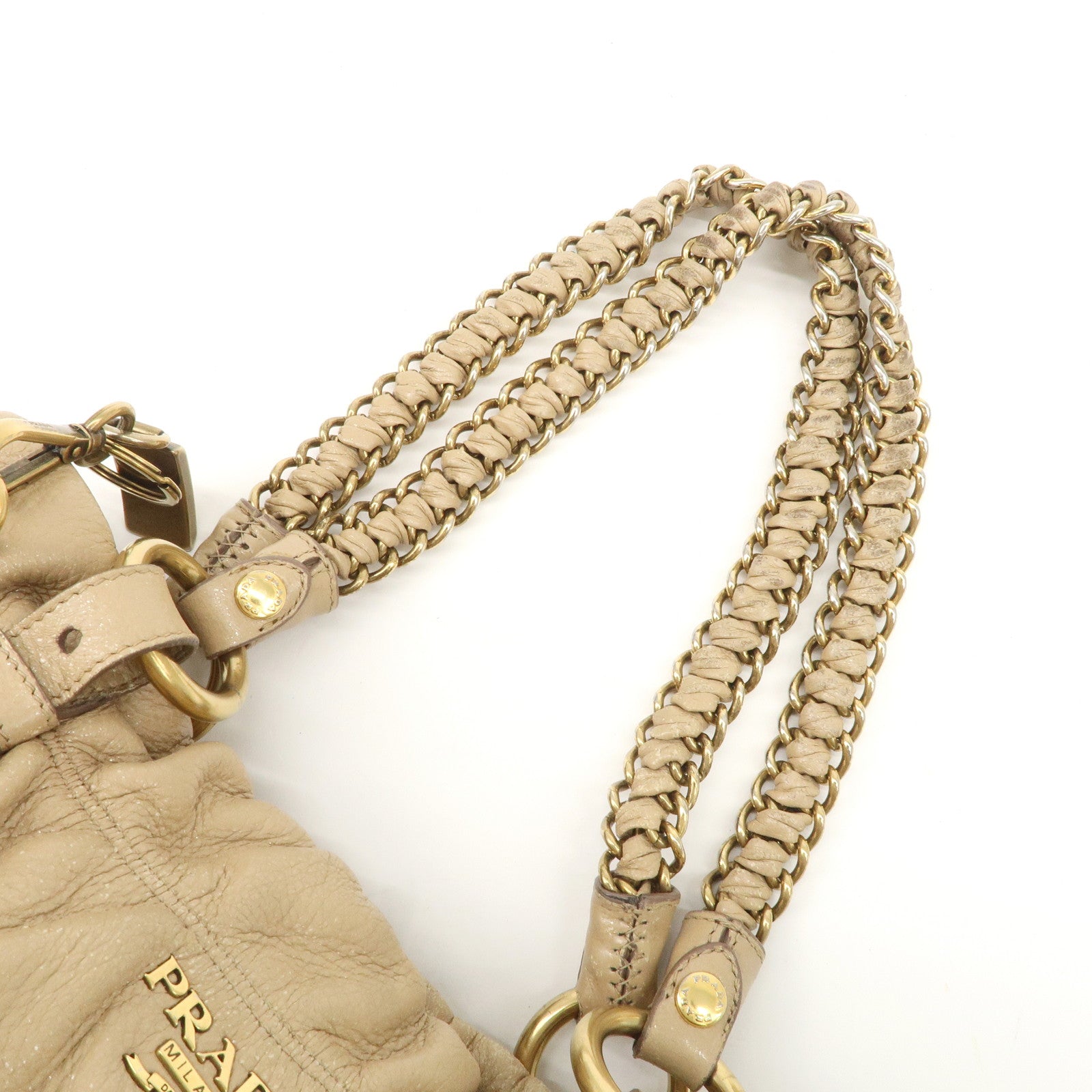 PRADA Leather Chain Shoulder Bag Beige