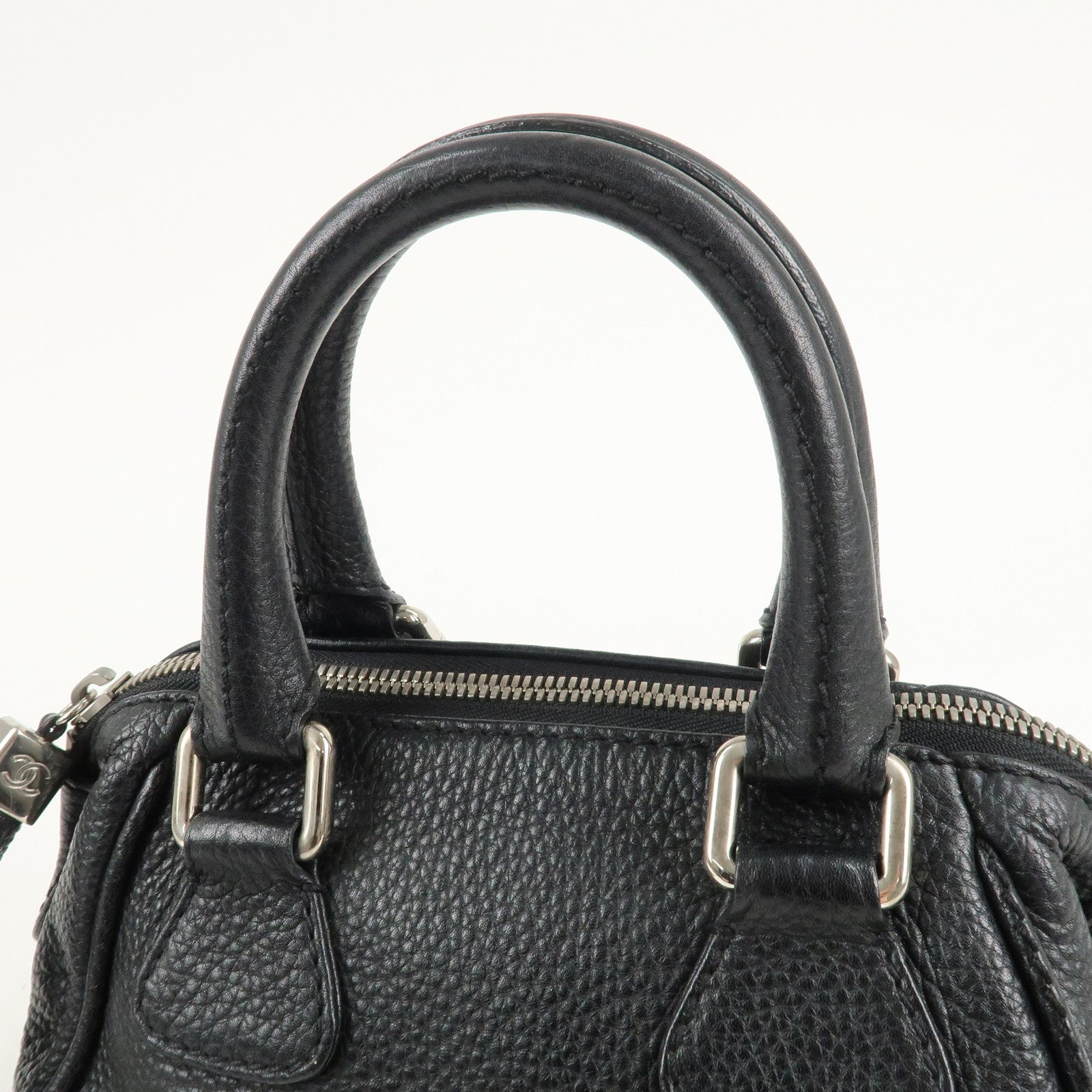 CHANEL Leather Mini Boston Bag Hand Bag Black A23050 Used