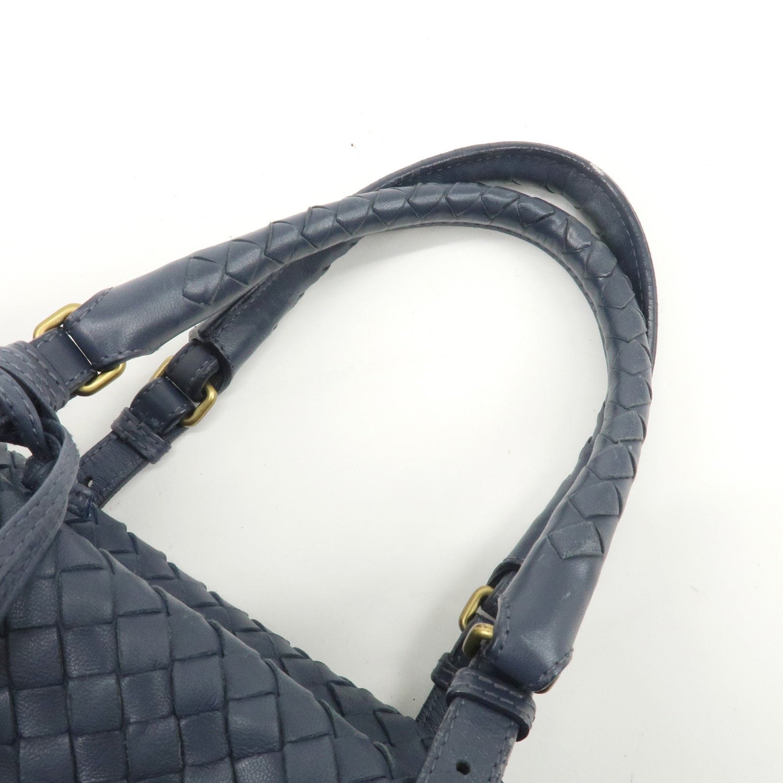 BOTTEGA VENETA Intrecciato Leather Hand Bag Shoulder Bag Navy