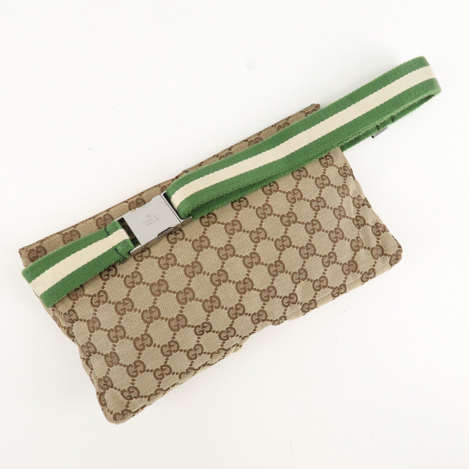 GUCCI GG Canvas Leather Waist Bag Waist Pouch Beige Green 28566 Used