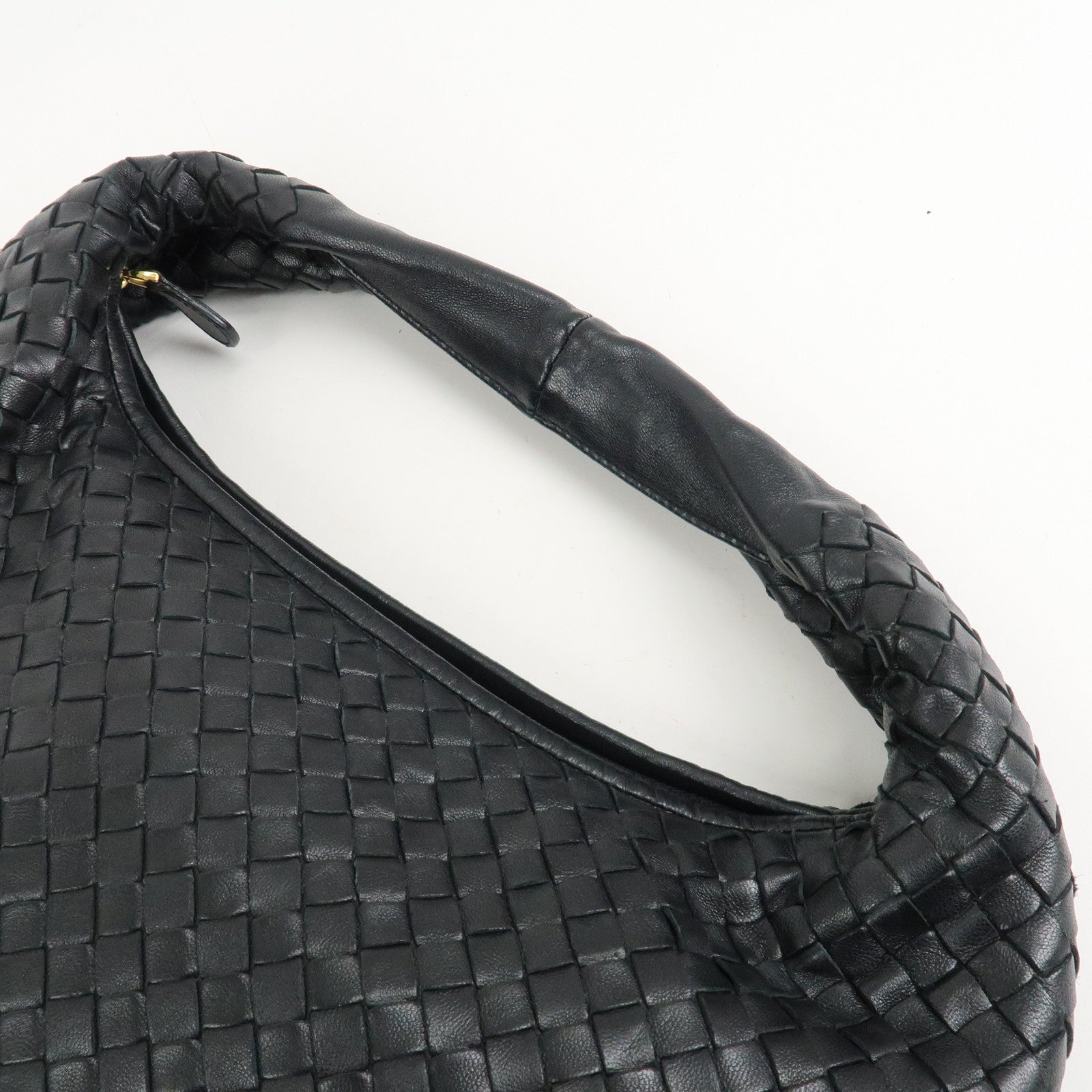 BOTTEGA VENETA Hobo Intrecciato Leather Shoulder Bag Black 115653