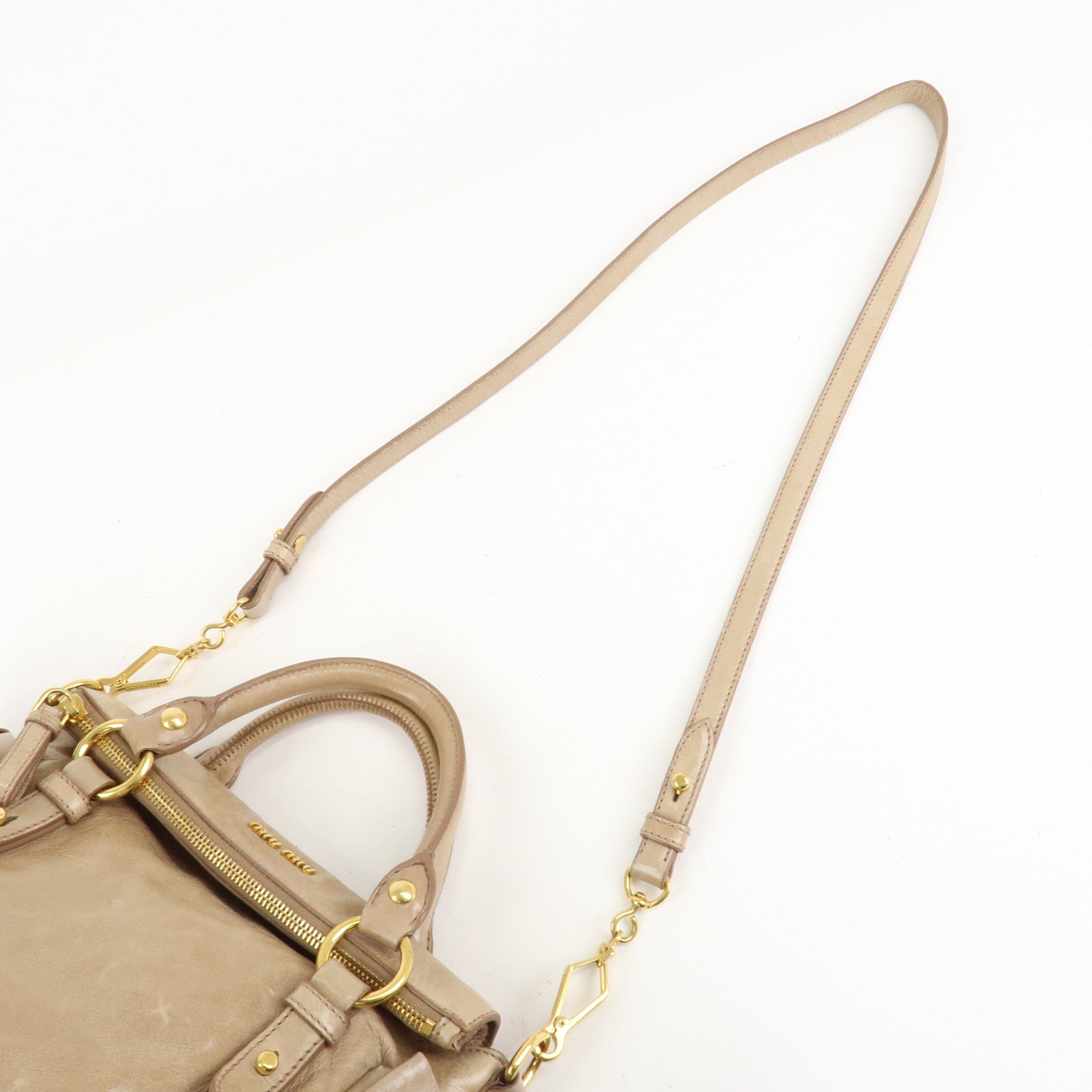 MIU MIU Logo Leather 2WAY HAnd Bag Shoulder Bag Beige Used