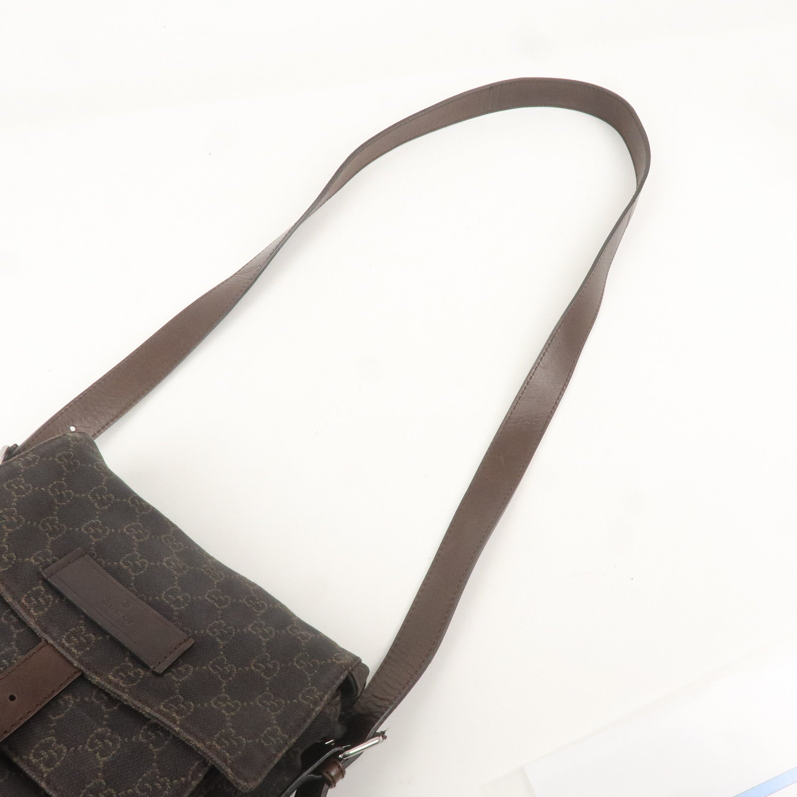 GUCCI GG Canvas Leather Shoulder Bag Dark Brown 101654