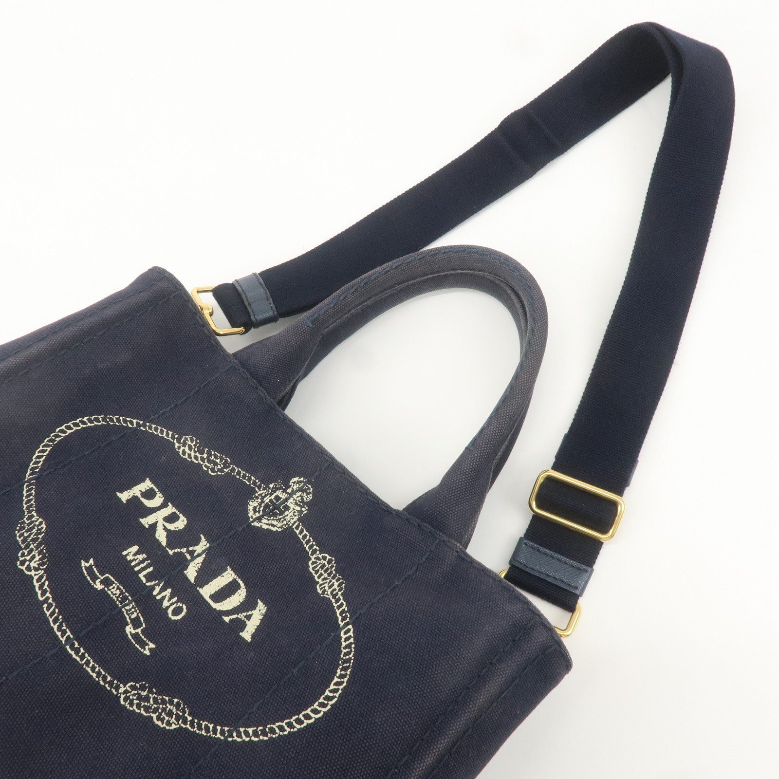 PRADA Canapa Mini Canvas 2Way Bag Shoulder Bag Navy 1BG439