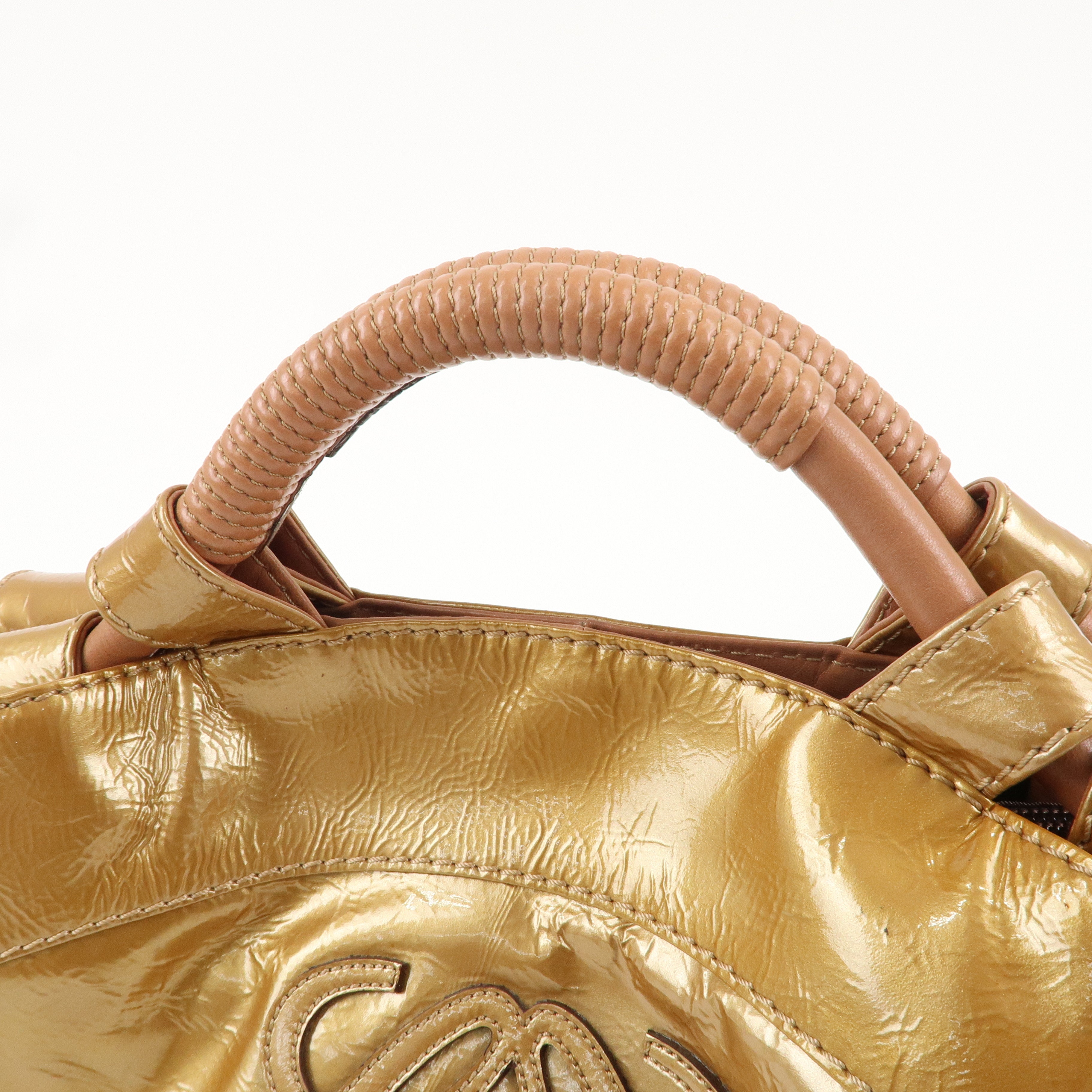 LOEWE Anagram Patent Leather Nappa Aire Hand Bag Gold