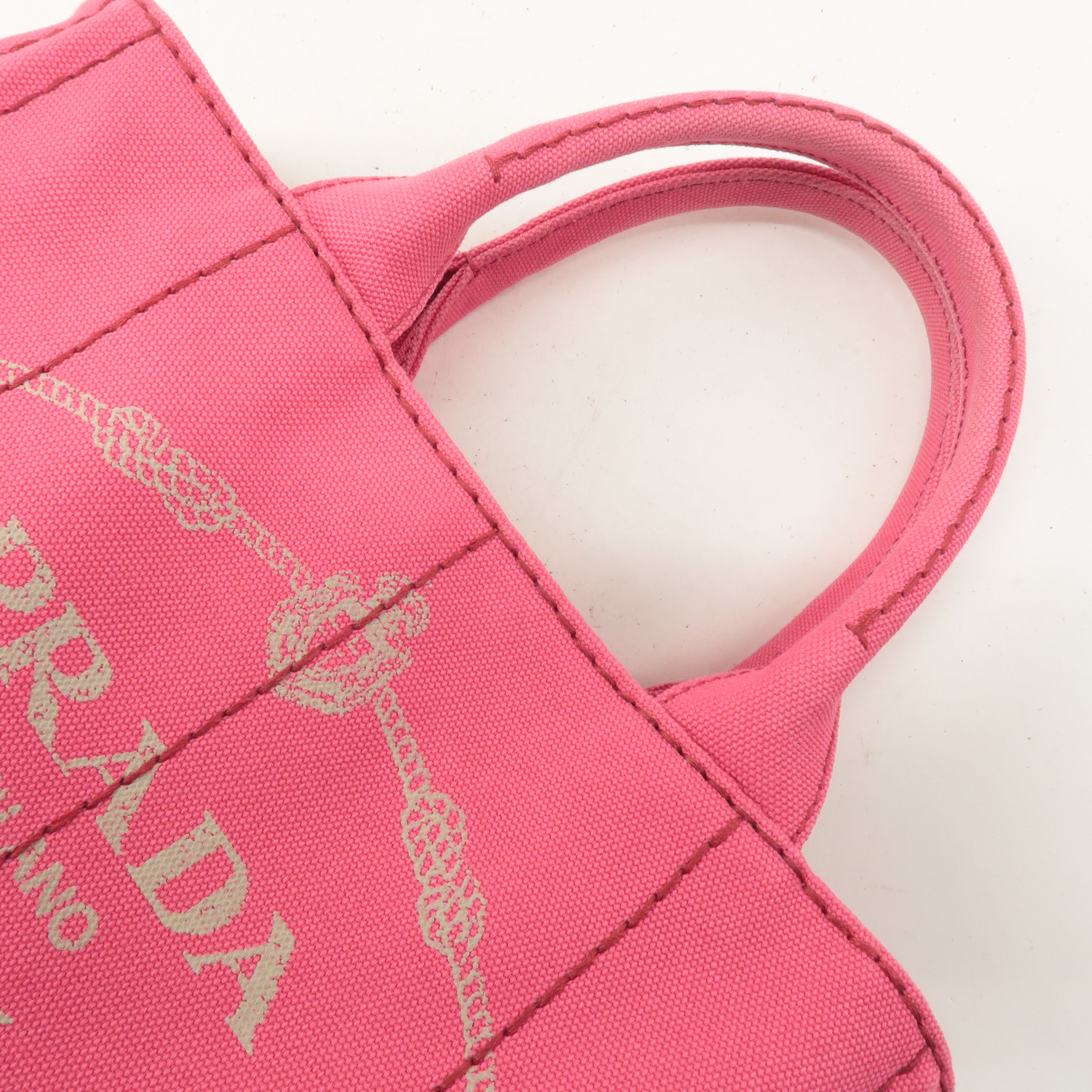 PRADA Logo Canapa Mini Canvas 2Way Shoulder Bag Pink 1BG439