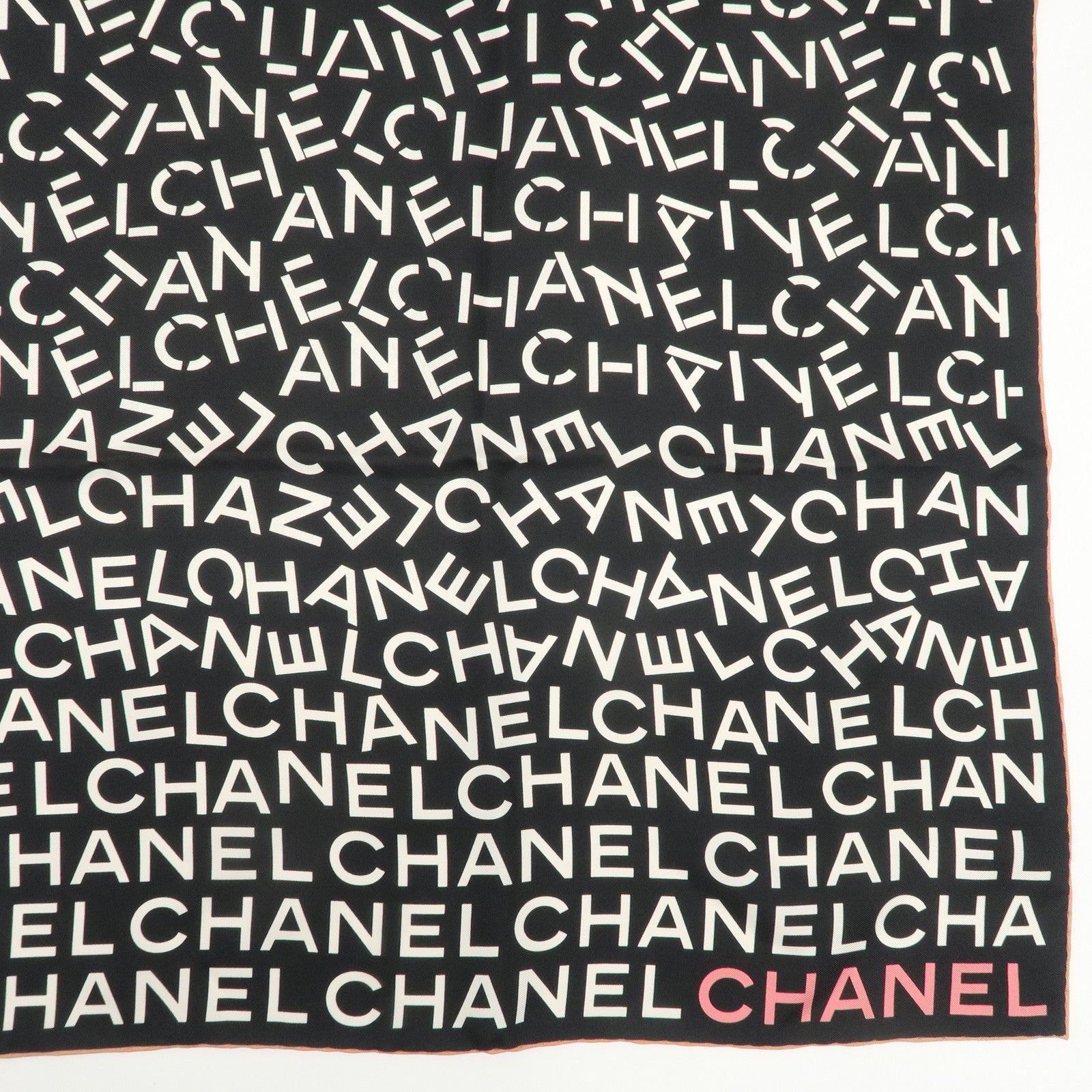 CHANEL Silk 100% Scarf Black White