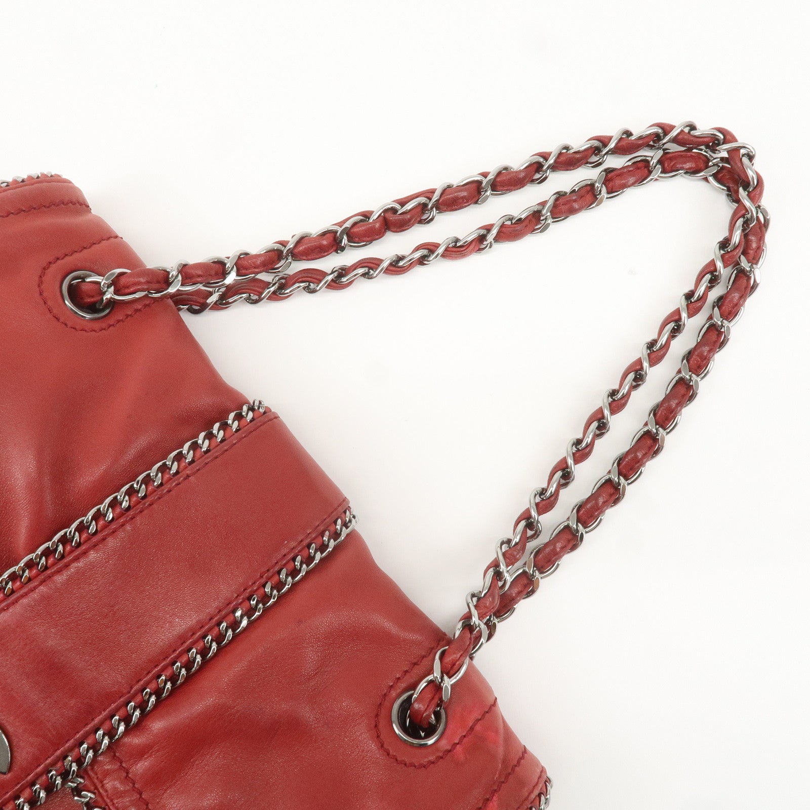 CHANEL Luxury Line Lamb Skin Chain Shoulder Bag Red