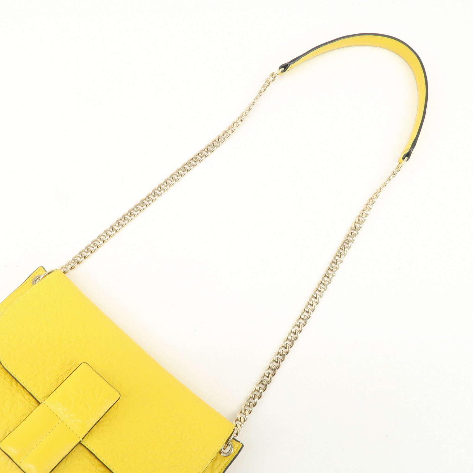 LOEWE Anagram Leather Avenue Chain Shoulder Bag Hand Bag Yellow