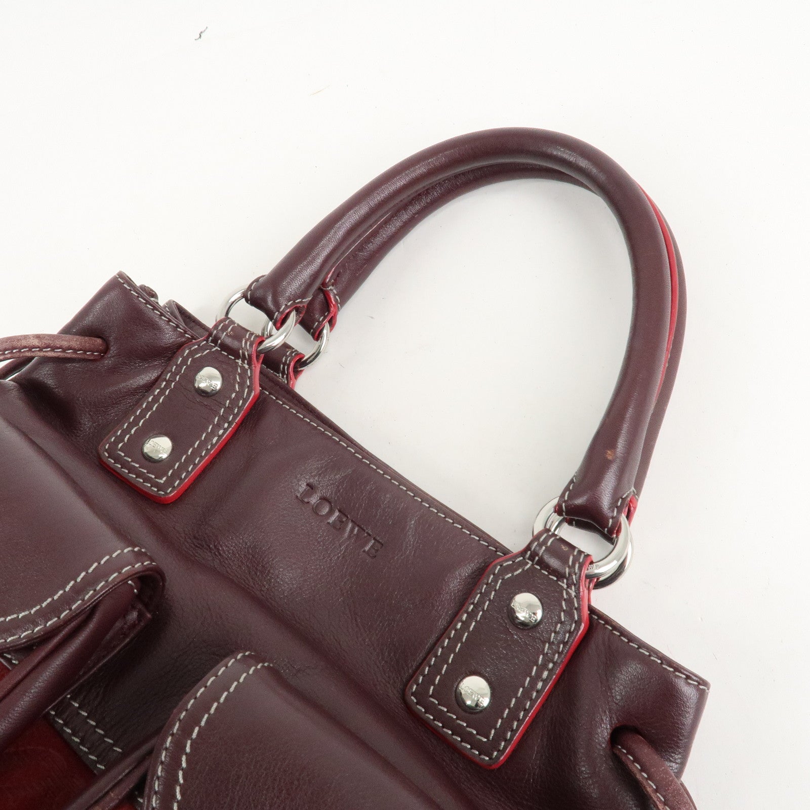 LOEWE Anagram Suede Leather Hand Bag Bordeaux Used