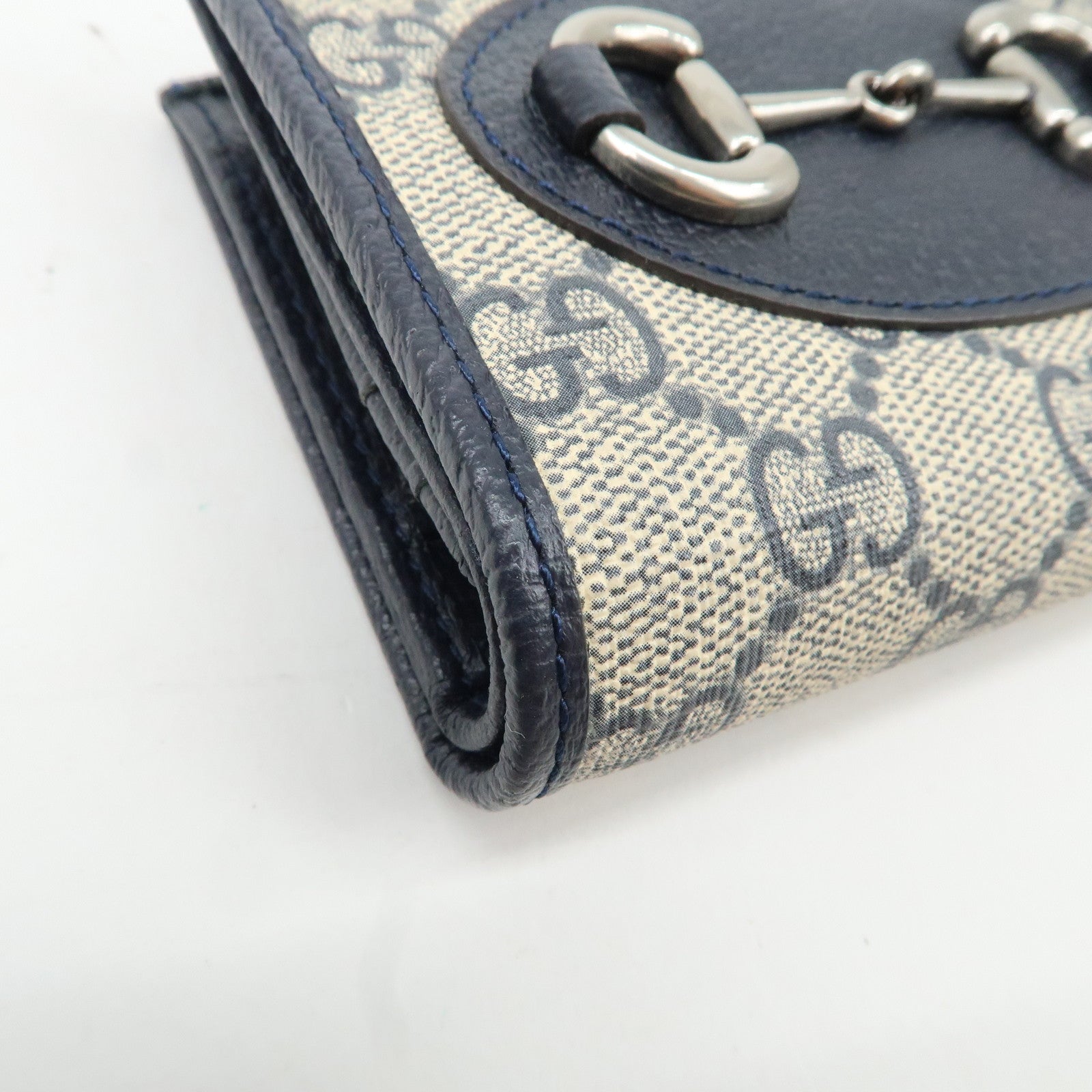 GUCCI Horsebit GG Supreme Leather Compact Wallet Navy 621887 Used