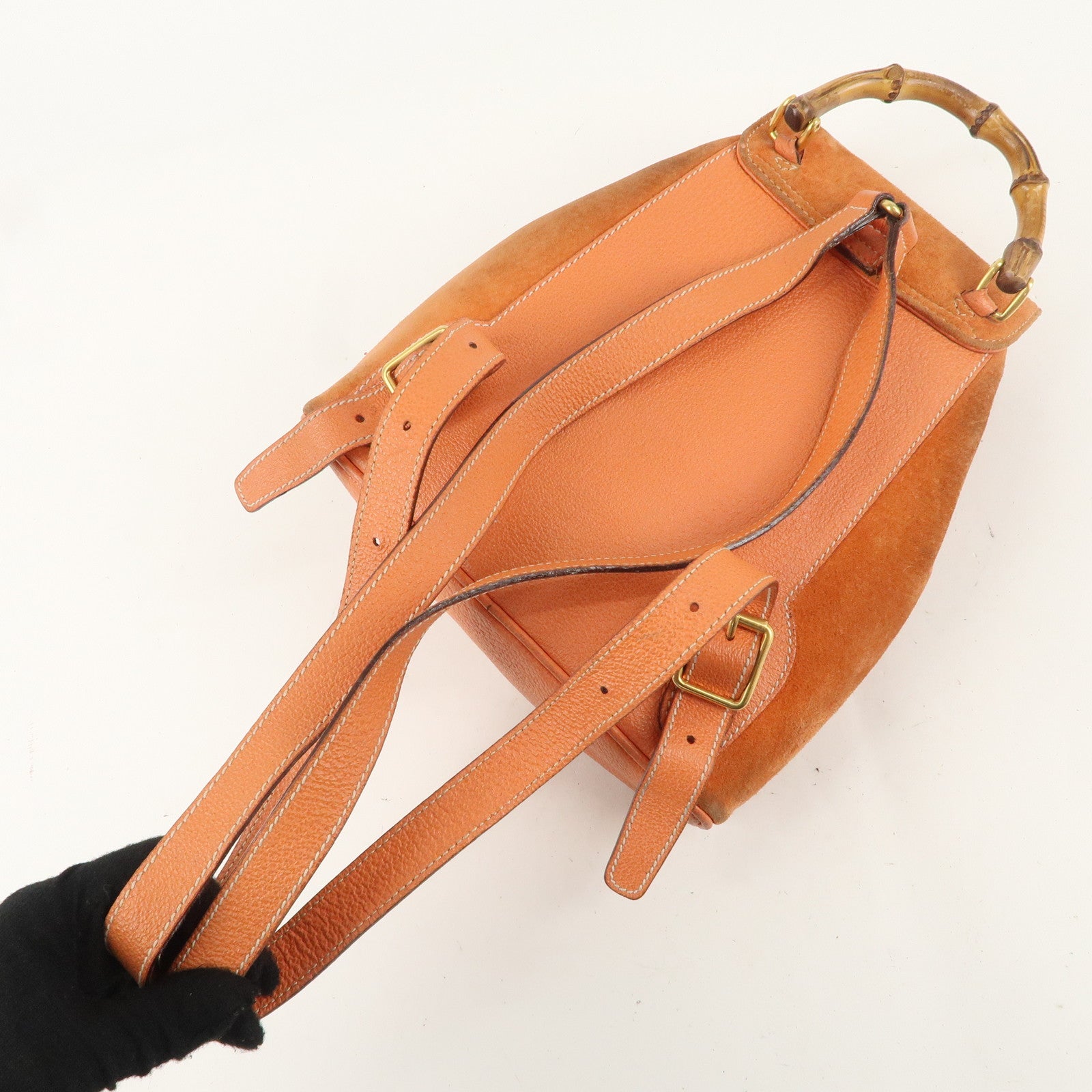 GUCCI Bamboo Suede Ruck Sack Back Pack Orange 003.3444.0030