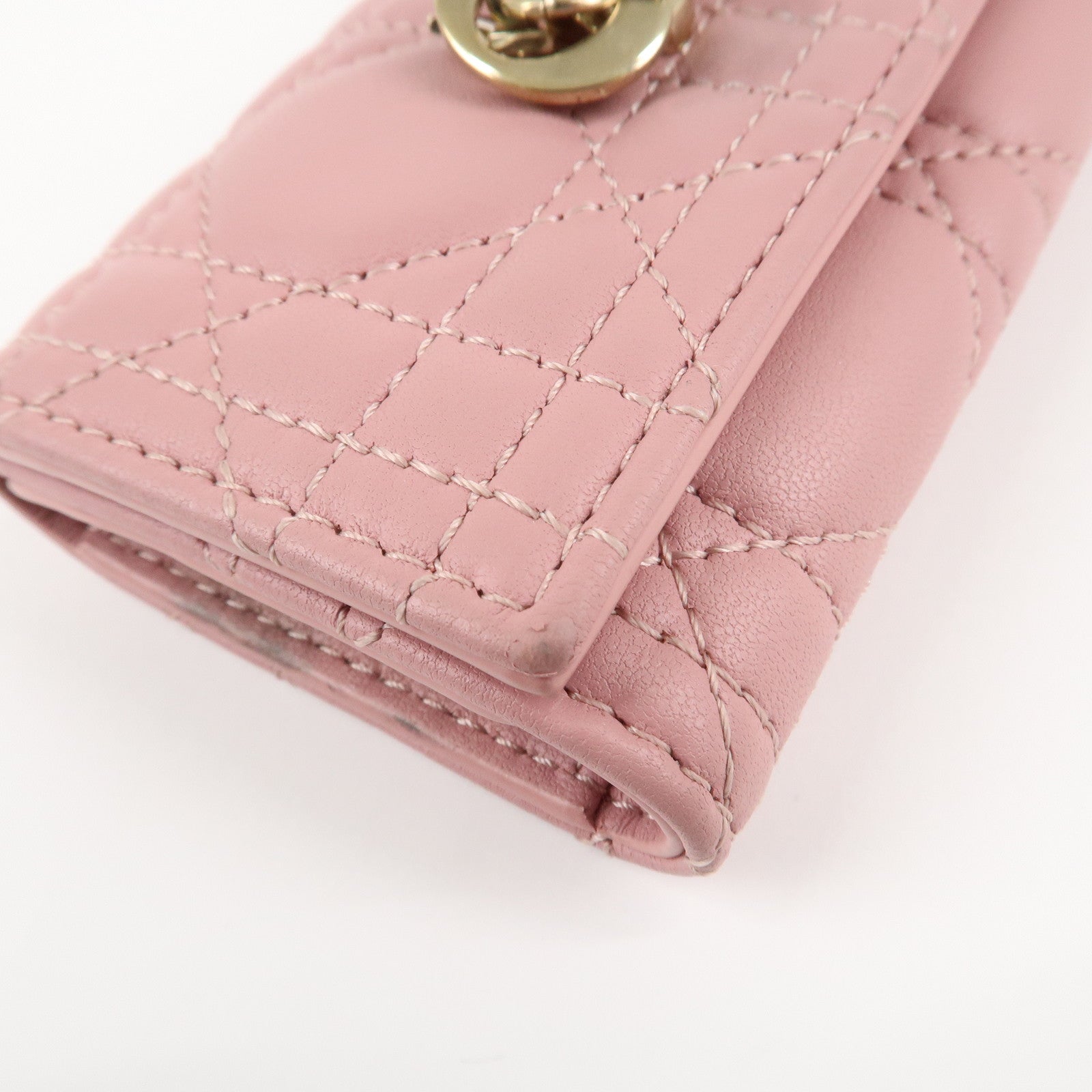 Christian Dior Cannage Leather 4 Key Case Key Chain Pink