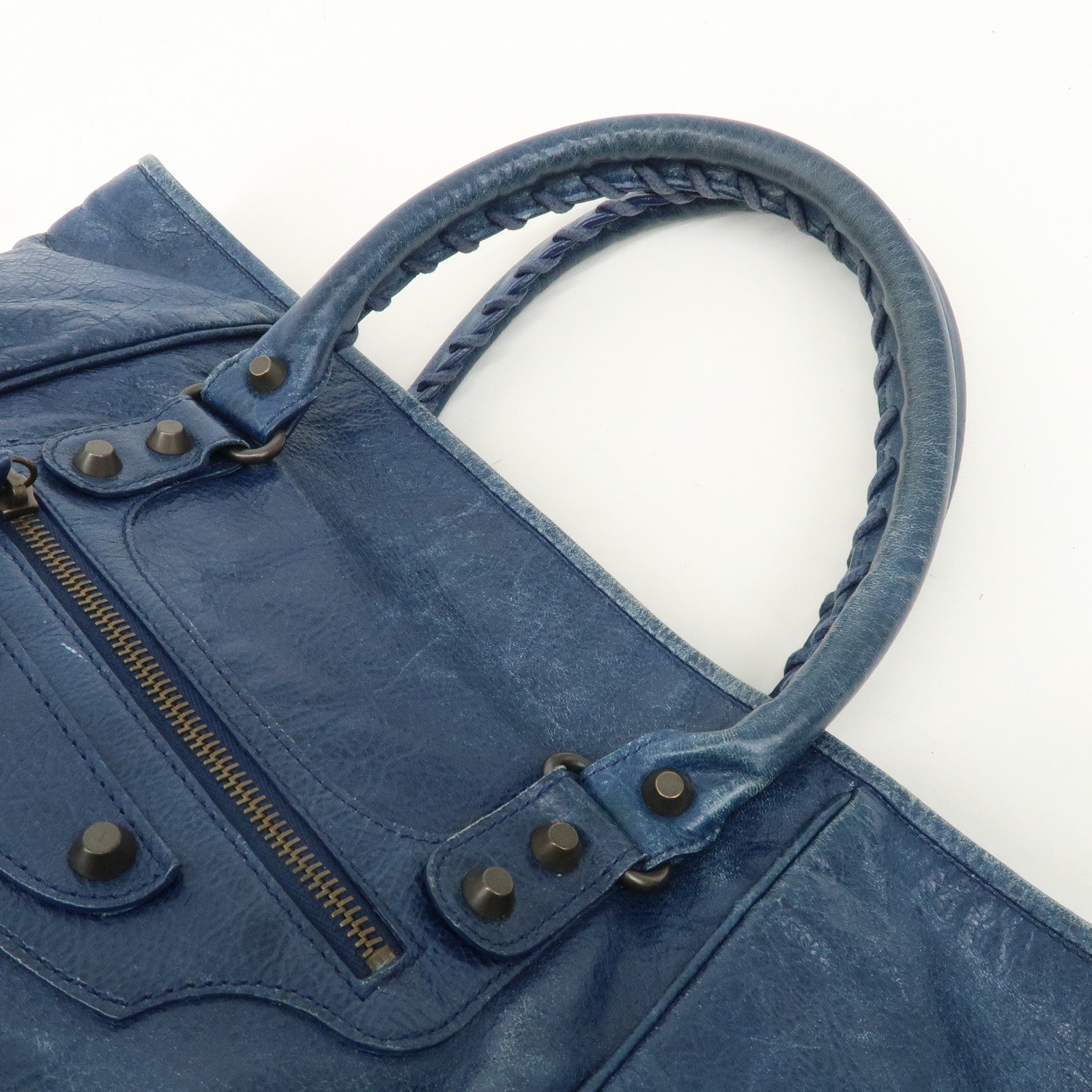 BALENCIAGA Leather The Sunday Tote Bag Hand Bag Blue 228750