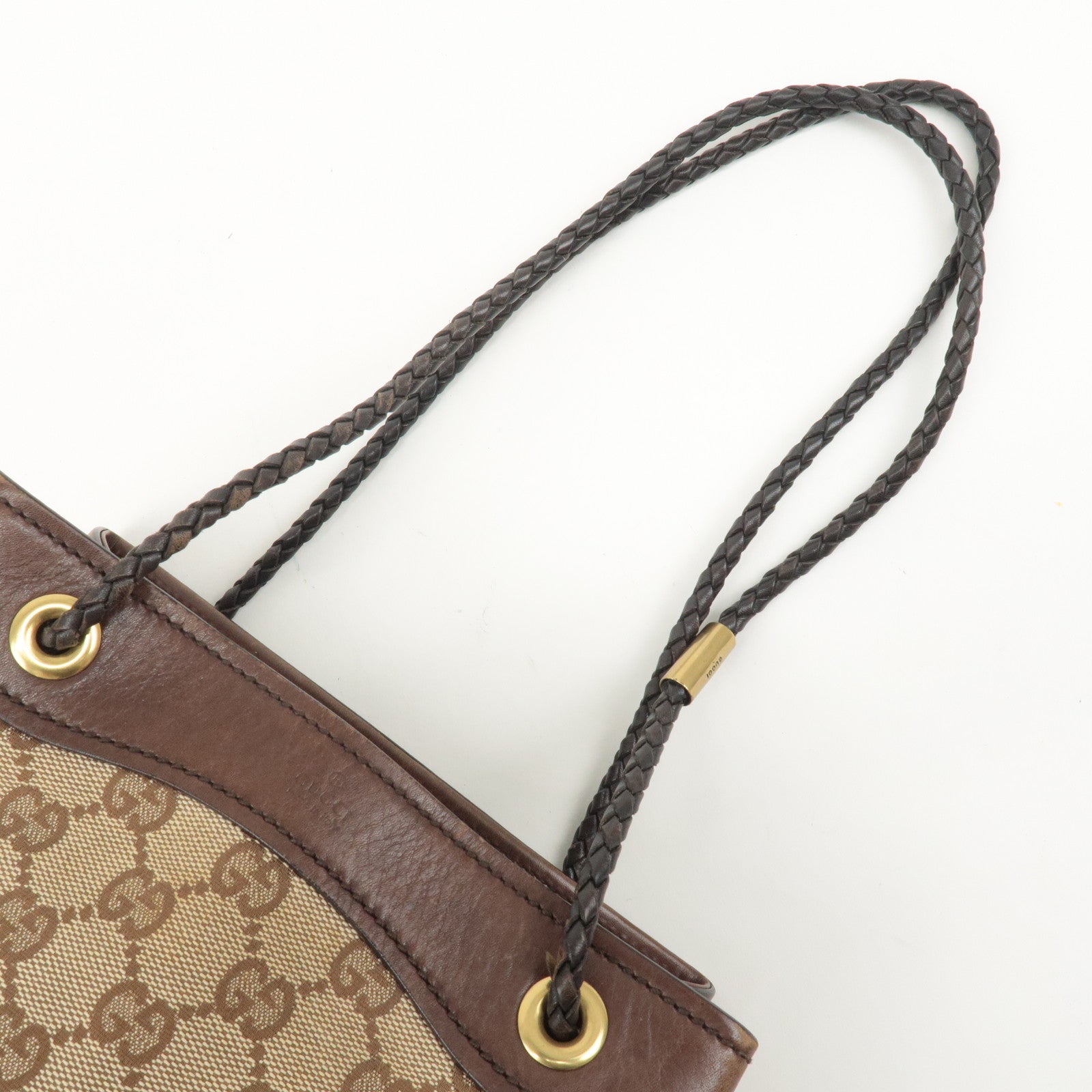 GUCCI GG Canvas Leather Shoulder Bag Hand Bag Beige Brown 109143