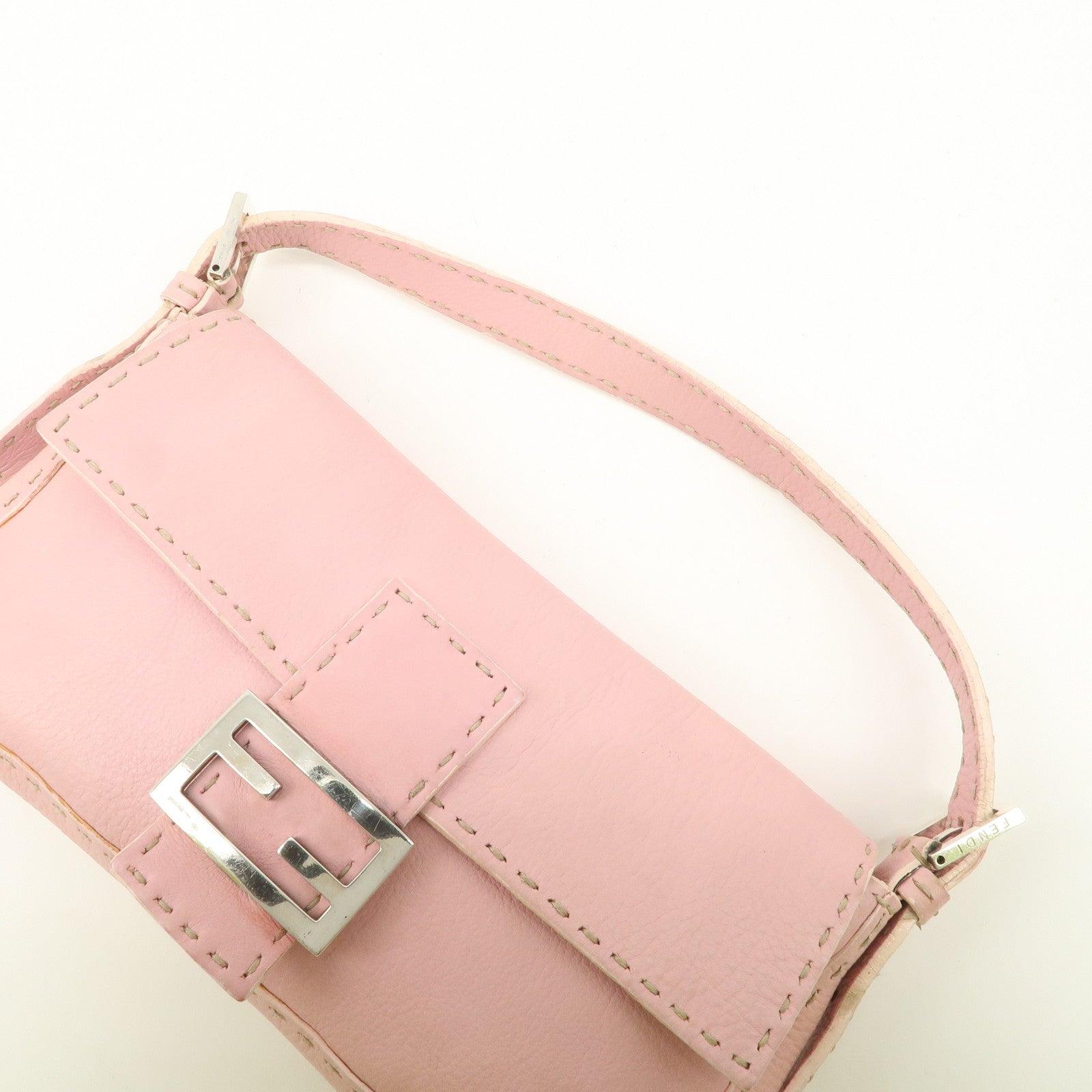 FENDI Selleria Mamma Baguette Leather Shoulder Bag Pink 8BR101