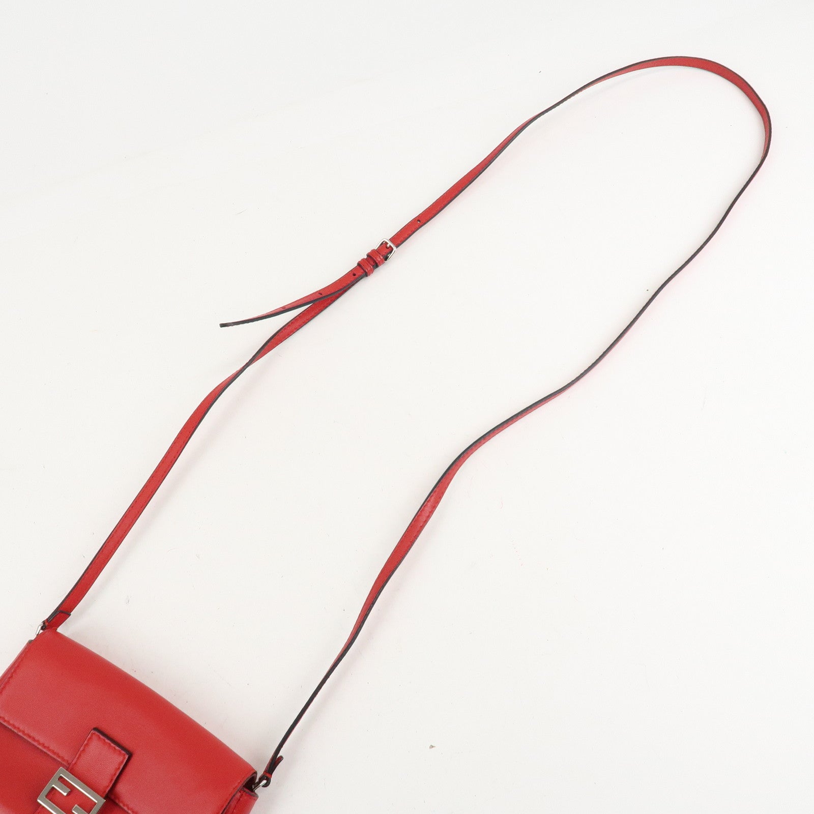 FENDI Micro Baguette Leather Shoulder Bag Red 8M0354 Used